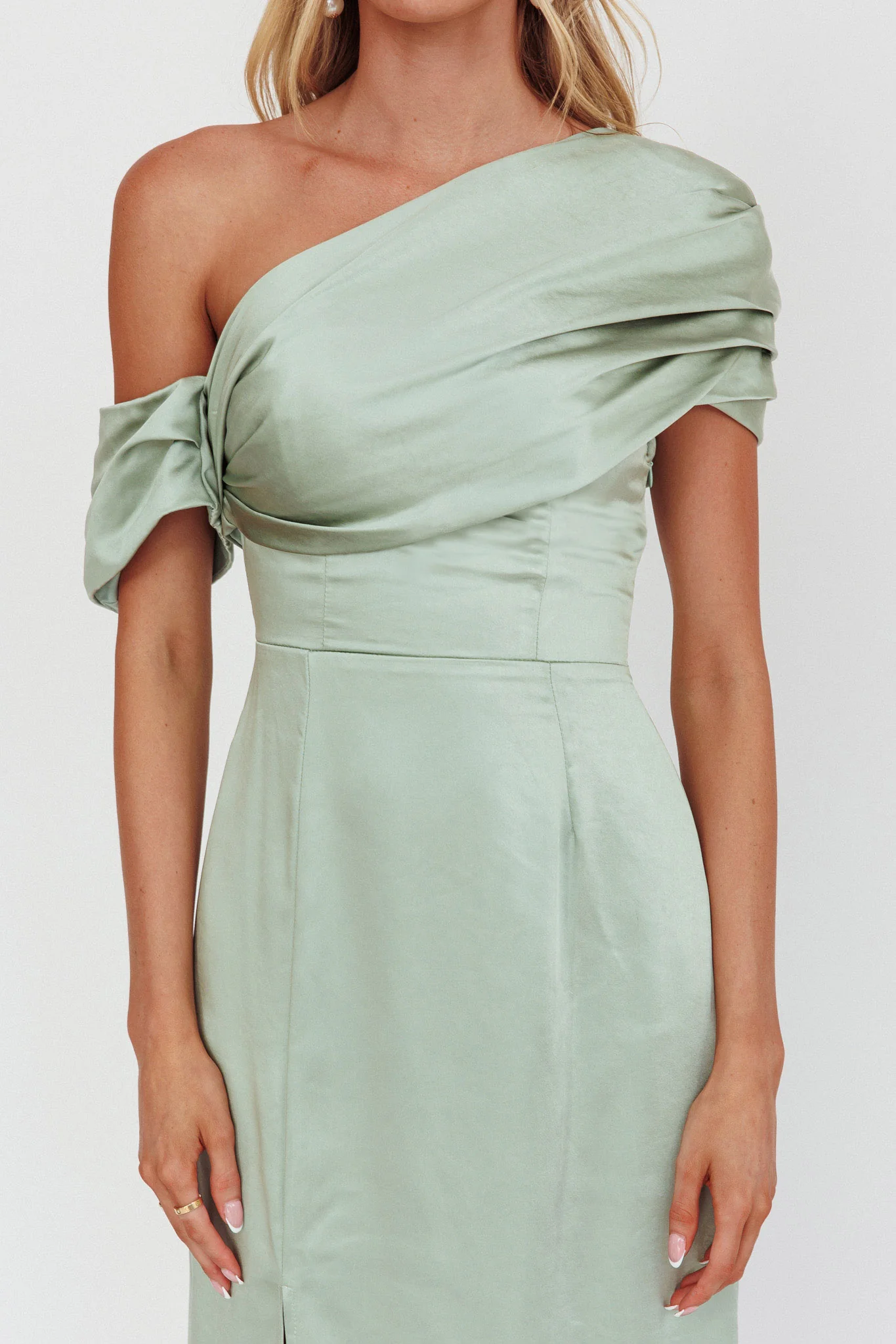 Bellissima Asymmetric Shoulder Maxi Dress Sage - Image 3