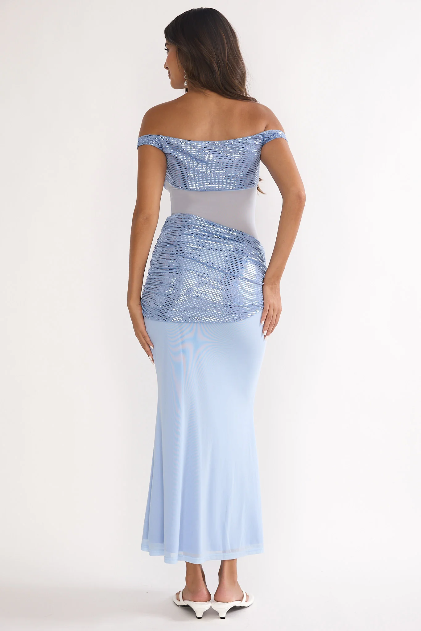 Bellora Off-Shoulder Sequin Trim Maxi Dress Blue - Image 2