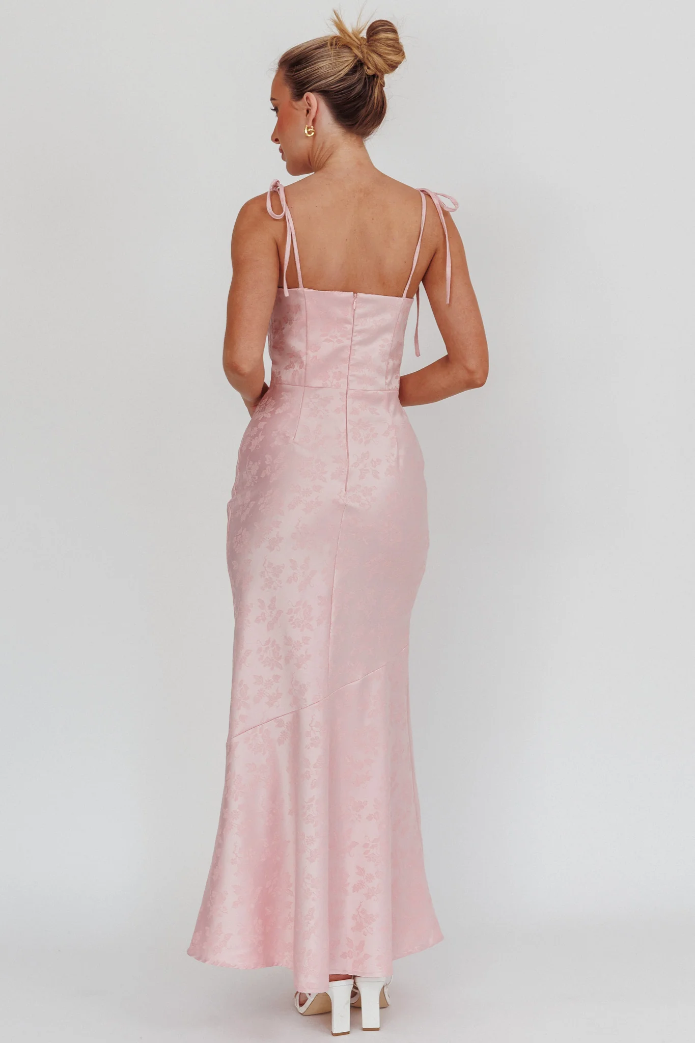 Belonging Cowl Neck Tied Shoulders Maxi Dress Blush - Image 3