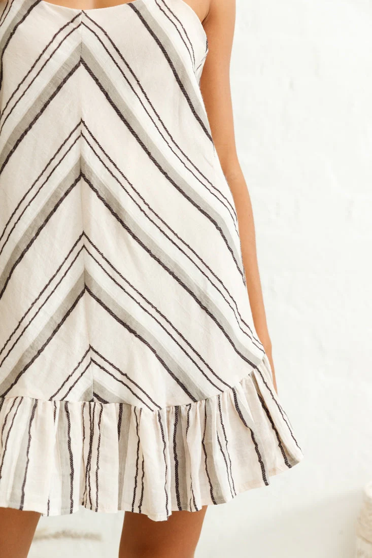 Beni Cami Strap Shift Dress Diagonal Pattern Beige - Image 4