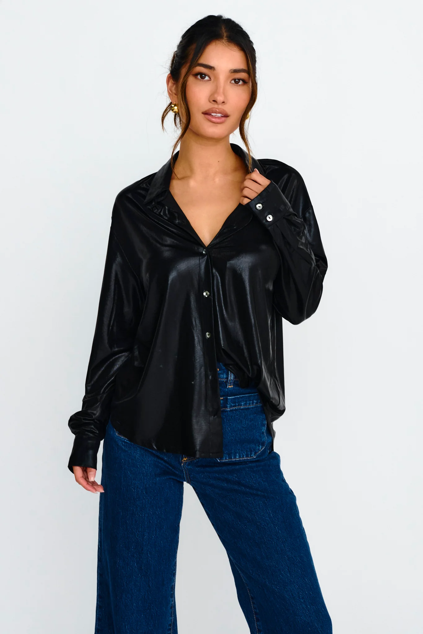 Benni Long Sleeve Button-Up Shirt Black - Image 5