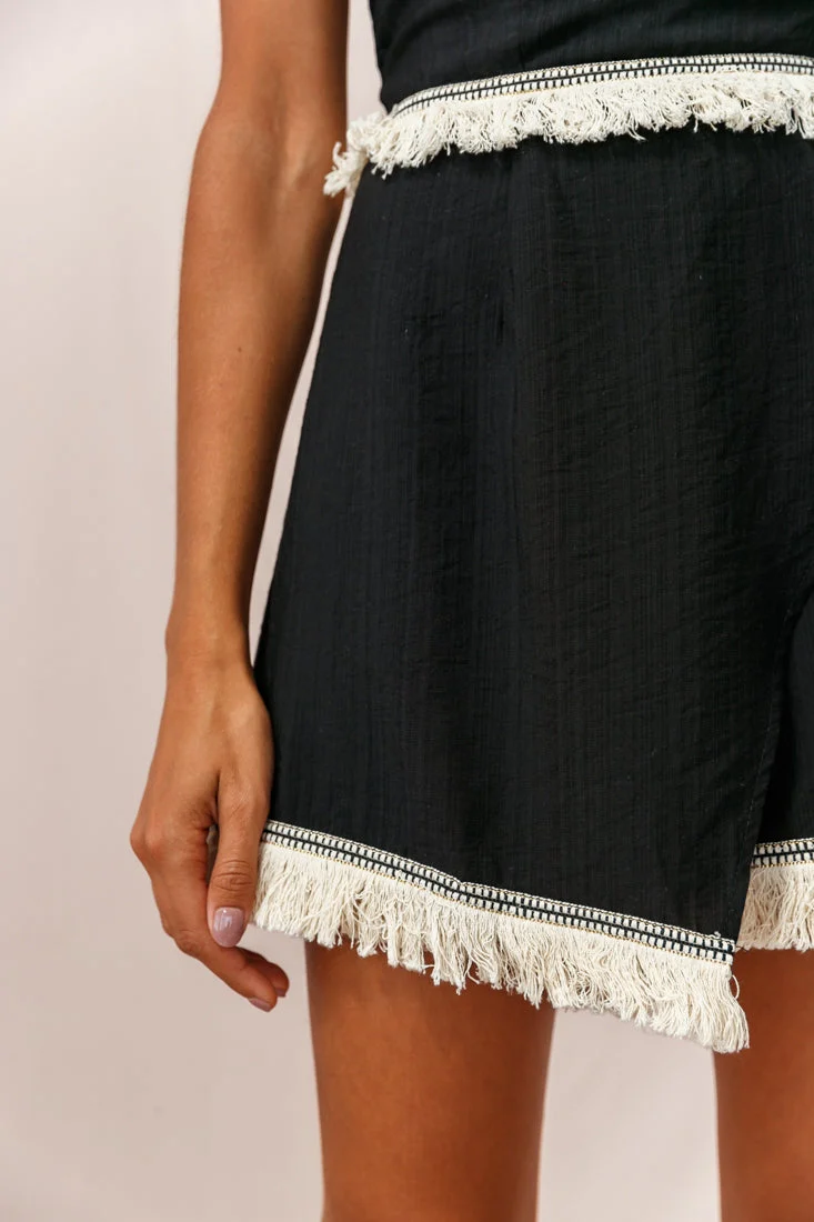 Bermuda Bandeau Tassel Trim Romper Black - Image 5