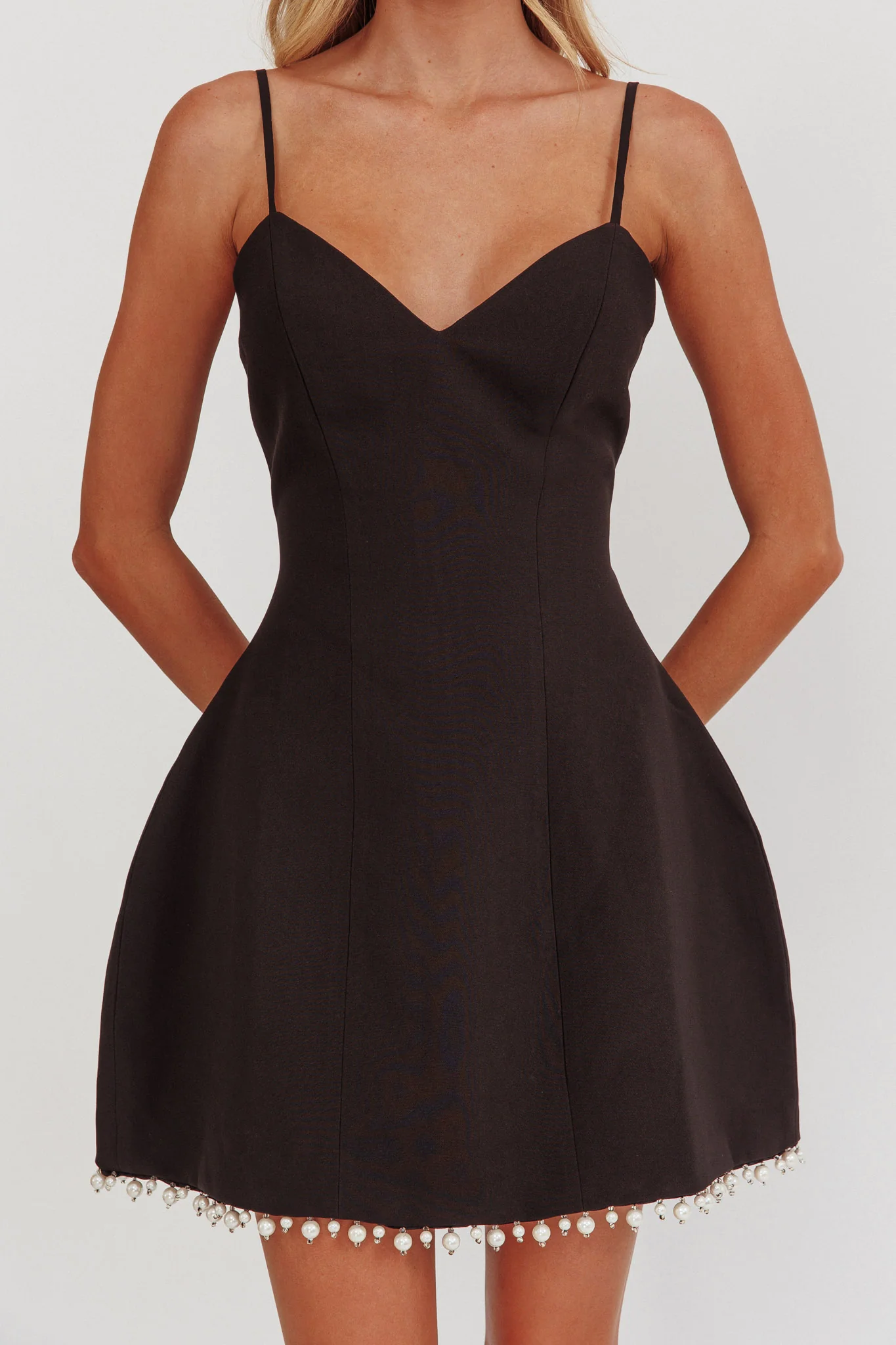 Besos Pearl Hem Mini Dress Black - Image 4