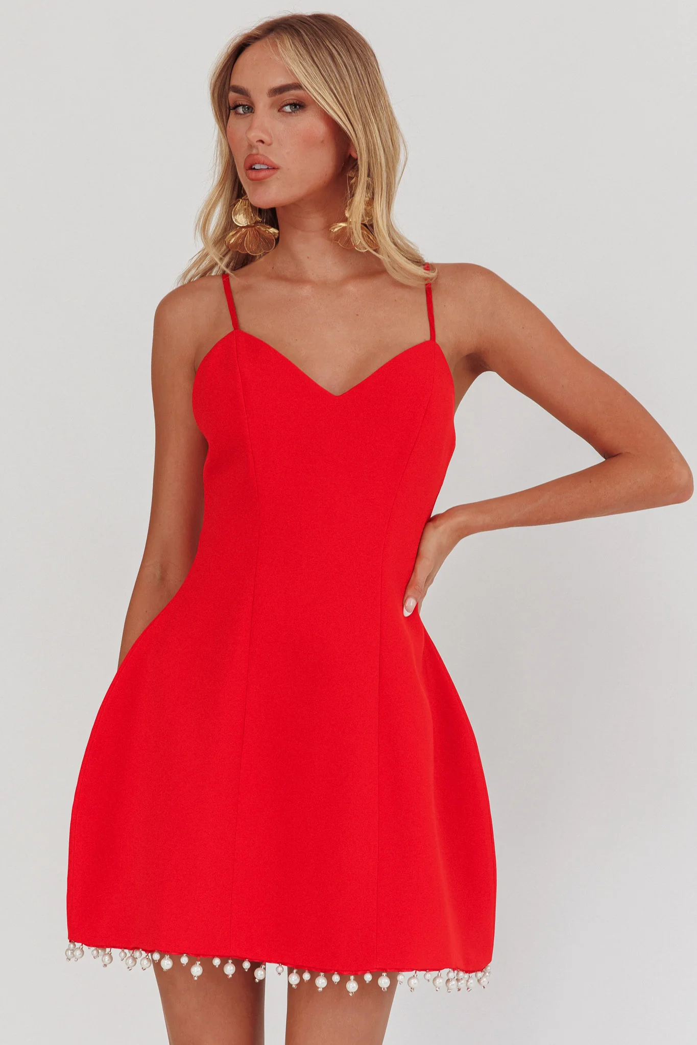 Besos Pearl Hem Mini Dress Red - Image 5
