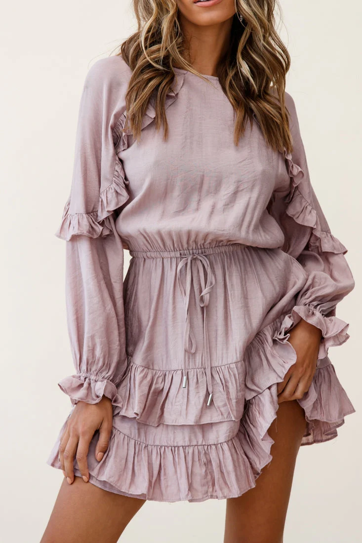 Best Wishes Long Sleeve Frill Detail Dress Blush - Image 7