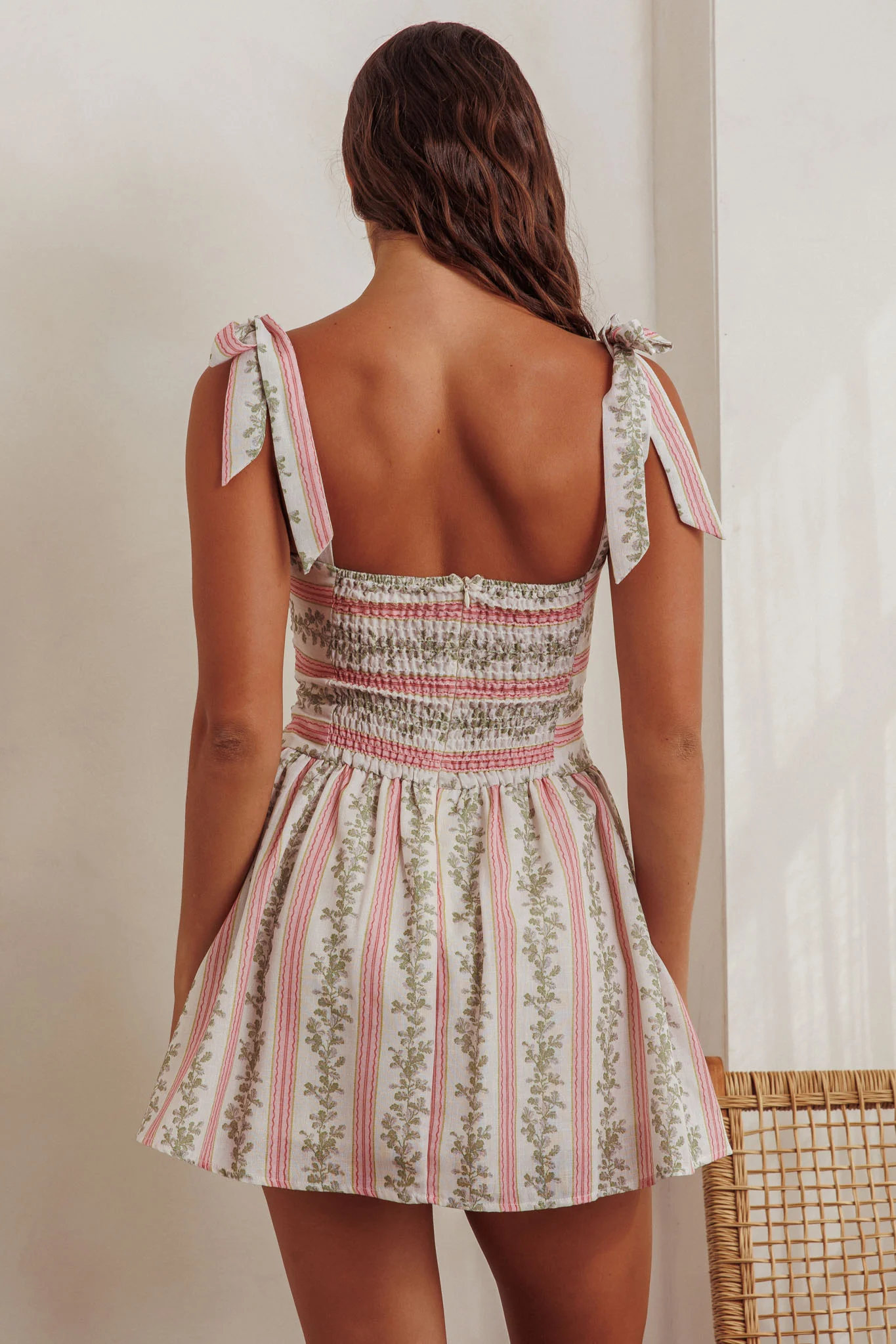 Bestie Tied Shoulder Mini Dress Floral Green - Image 2
