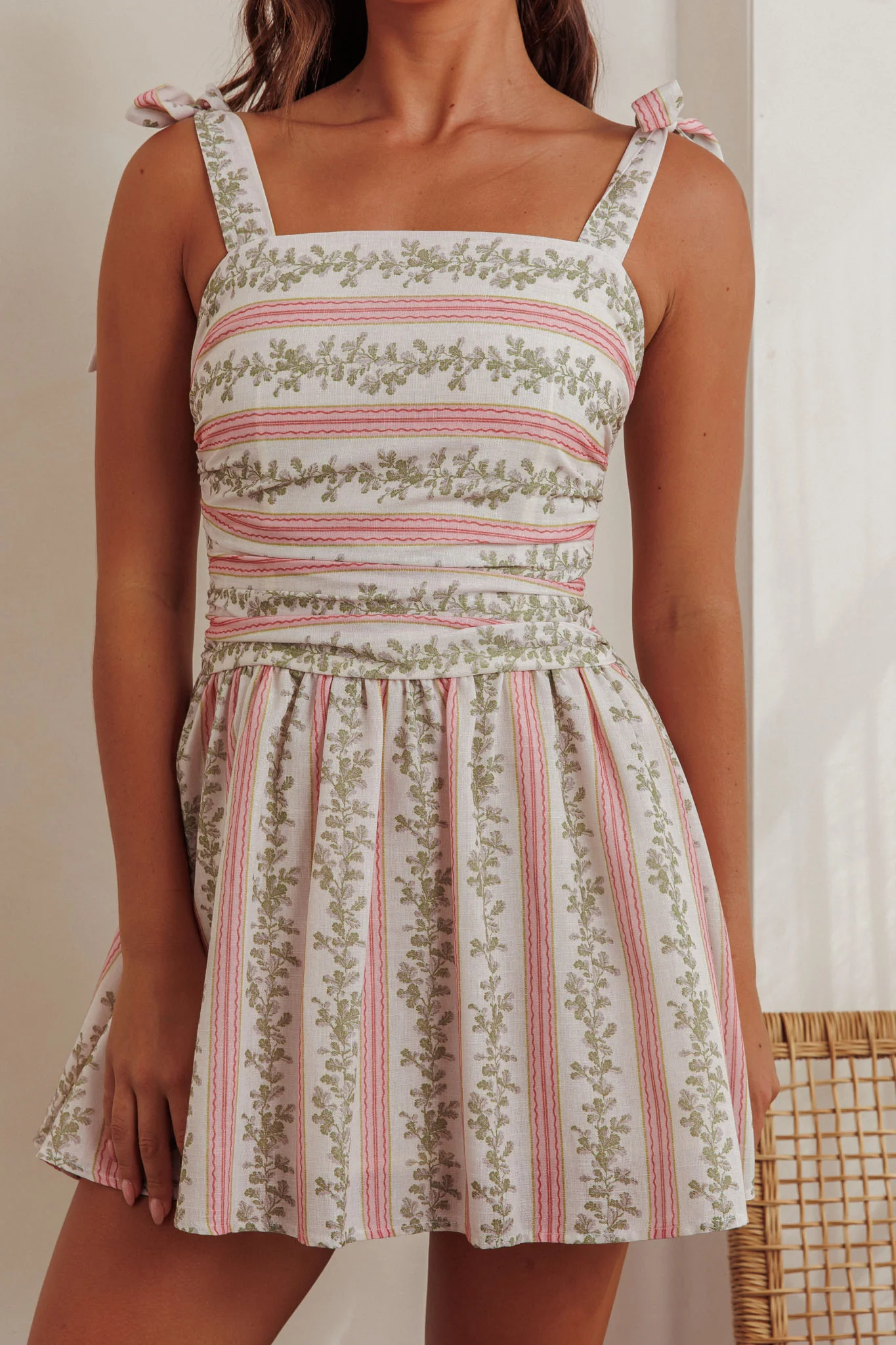 Bestie Tied Shoulder Mini Dress Floral Green - Image 3