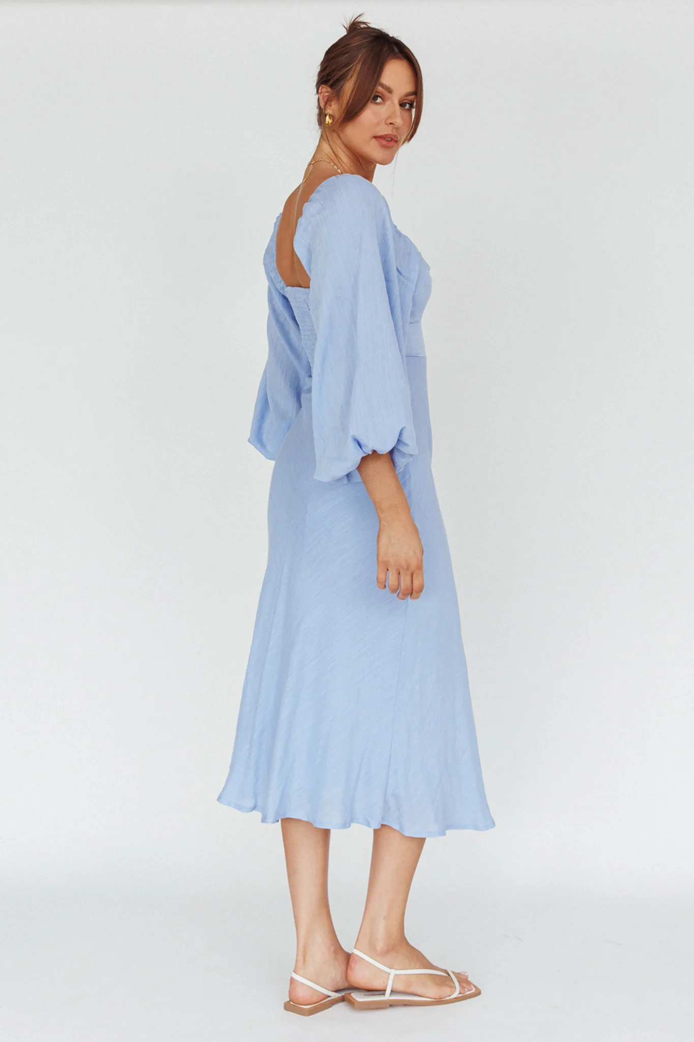 Betina Twist Bust Long Sleeve Midi Dress Blue - Image 2