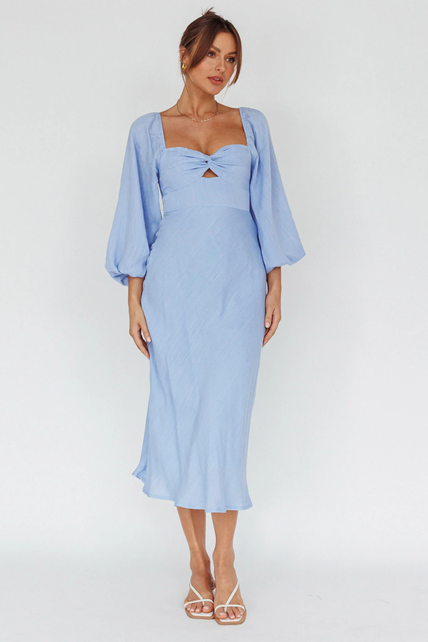 Betina Twist Bust Long Sleeve Midi Dress Blue - Image 5