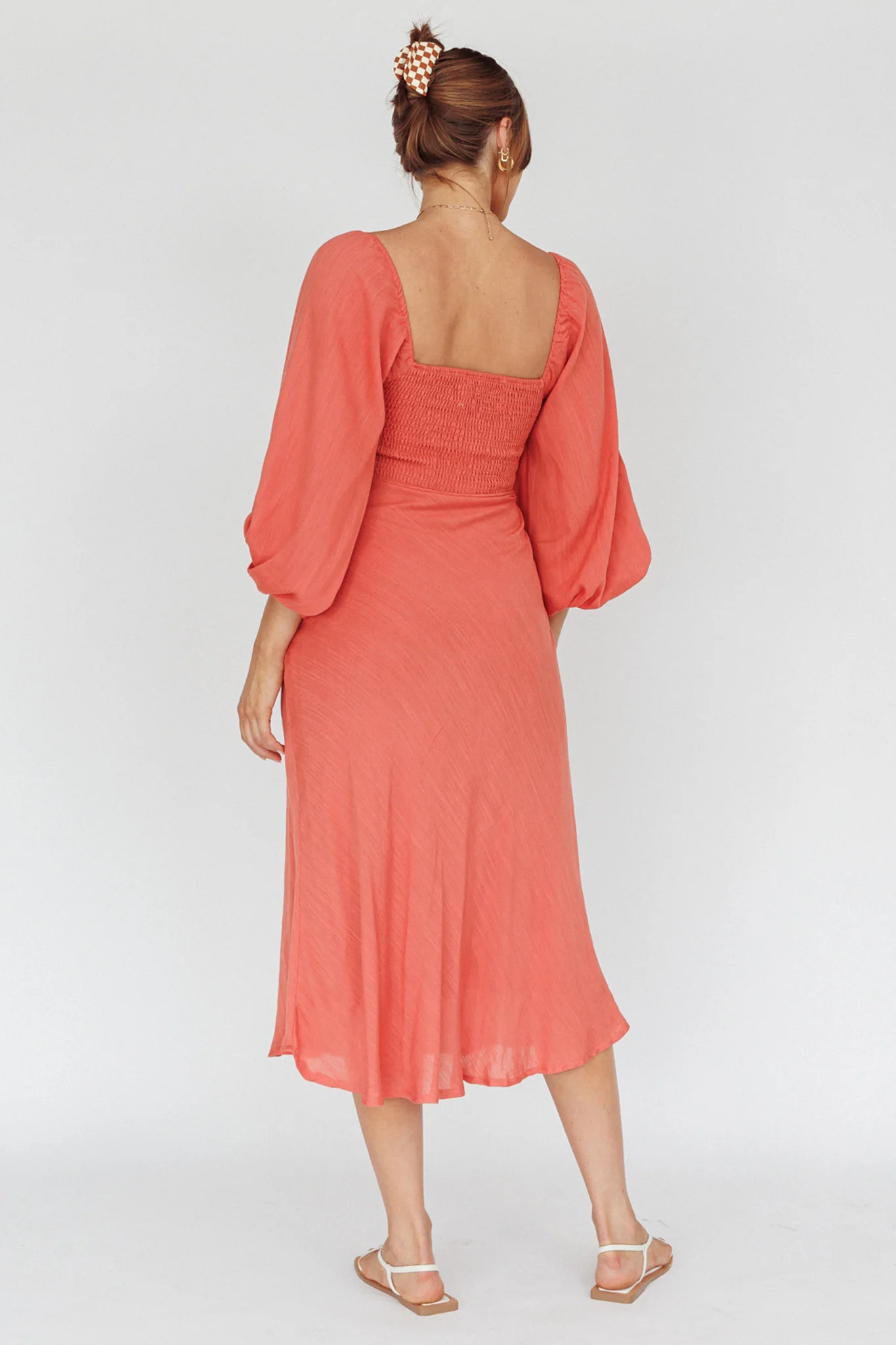 Betina Twist Bust Long Sleeve Midi Dress Lipstick - Image 2