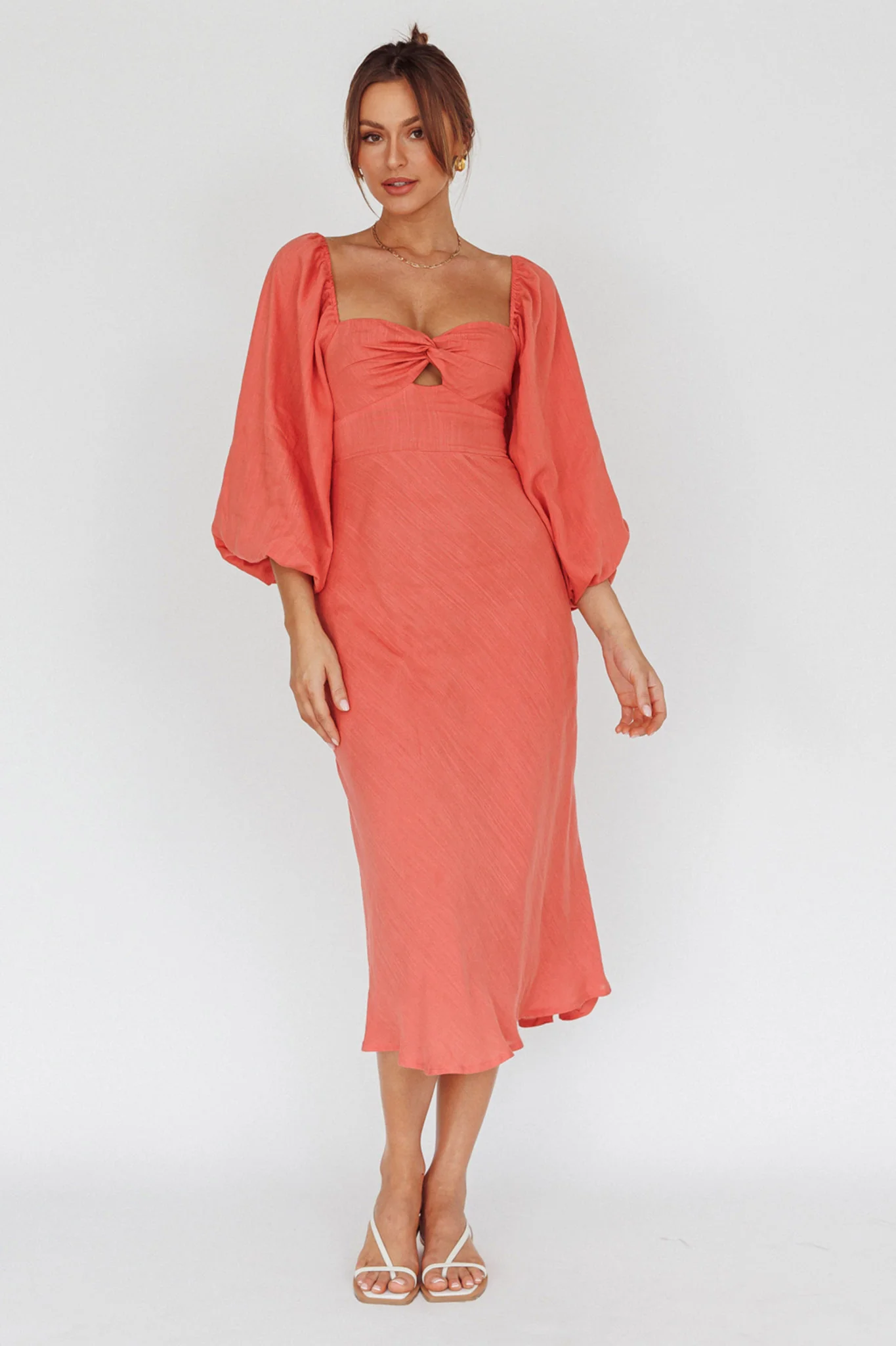 Betina Twist Bust Long Sleeve Midi Dress Lipstick - Image 5