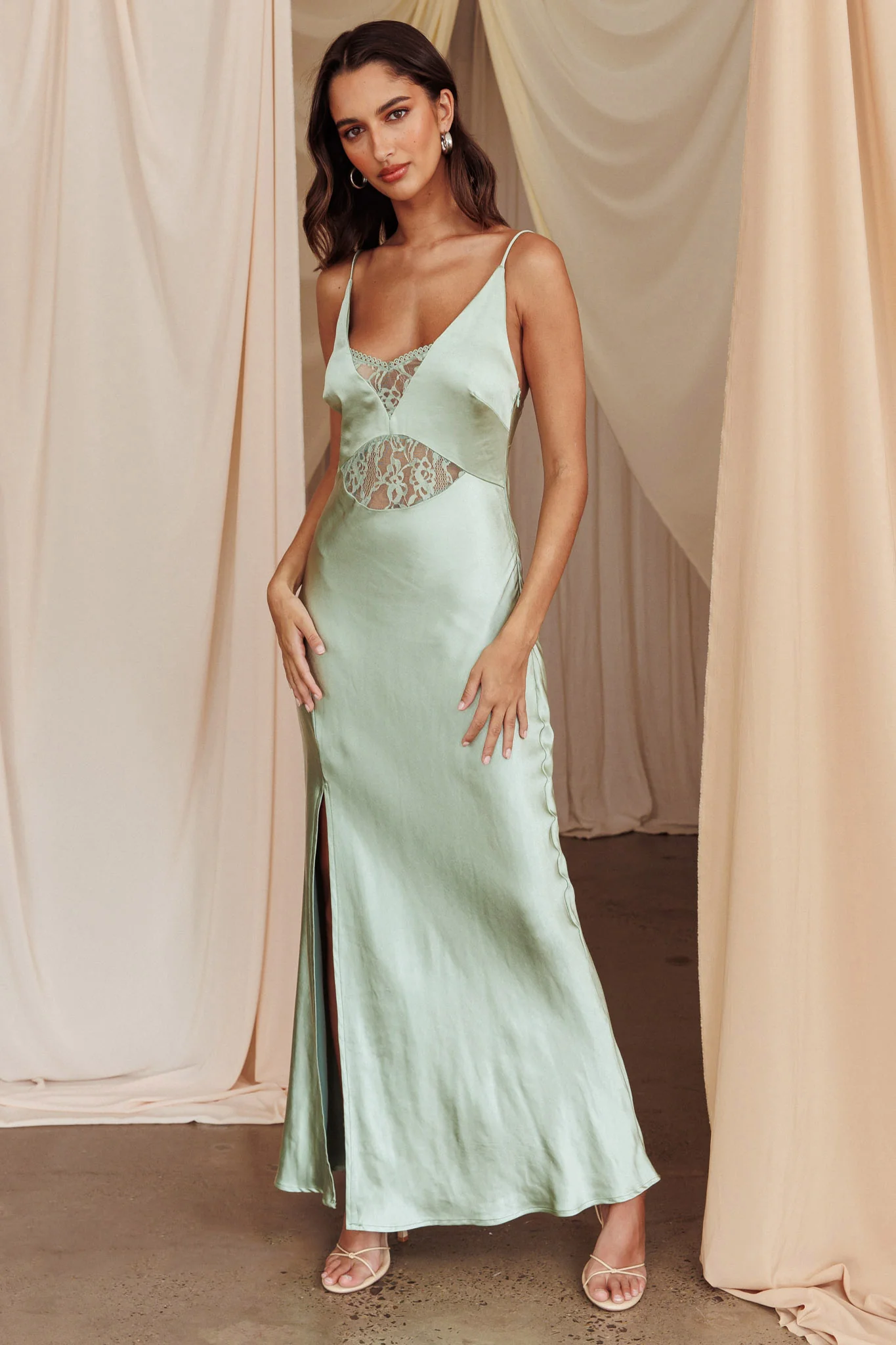 Better Believe Lace Insert Maxi Dress Sage - Image 5