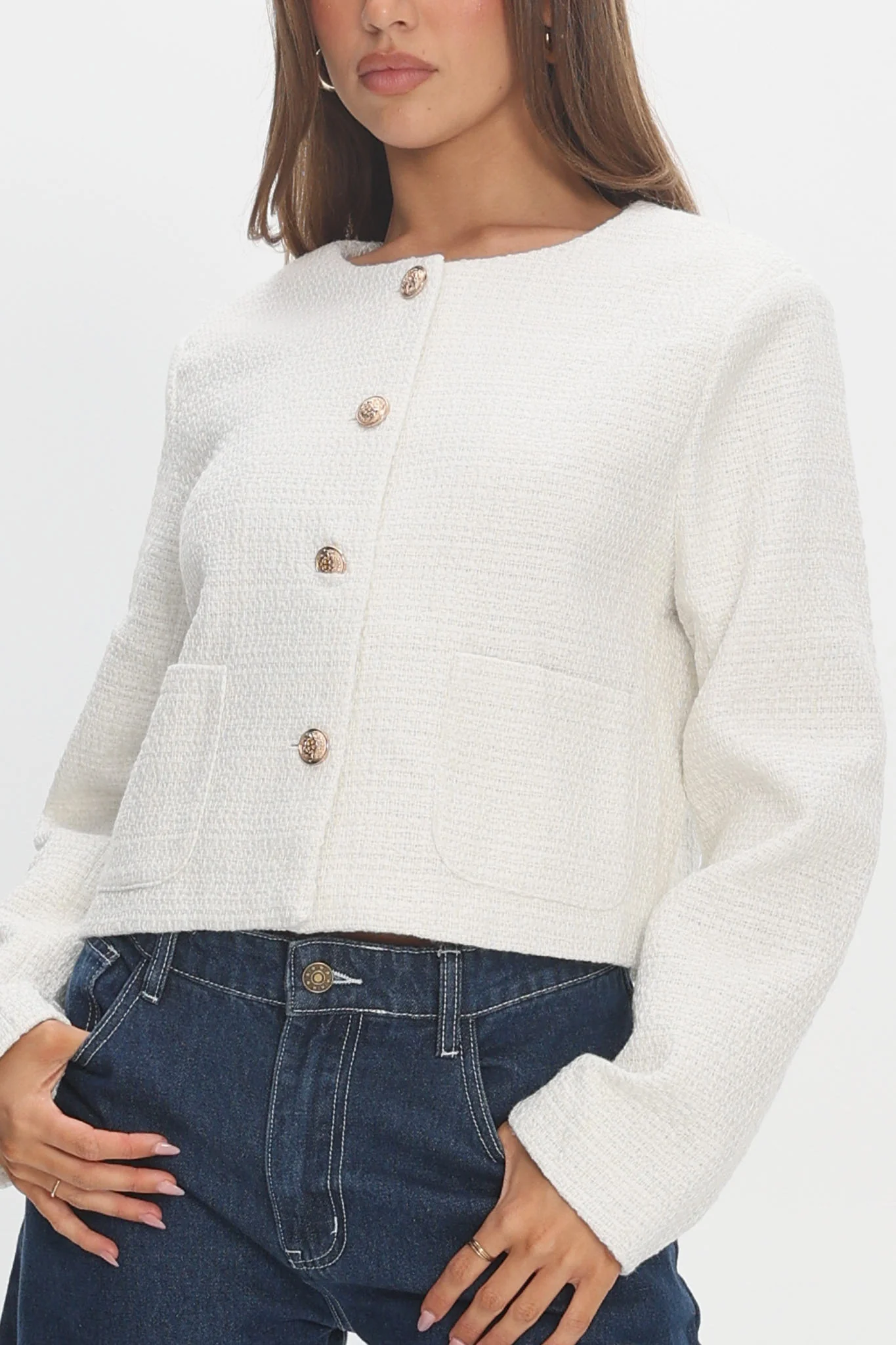 Beverly Hills Cropped Jacket Tweed White - Image 4