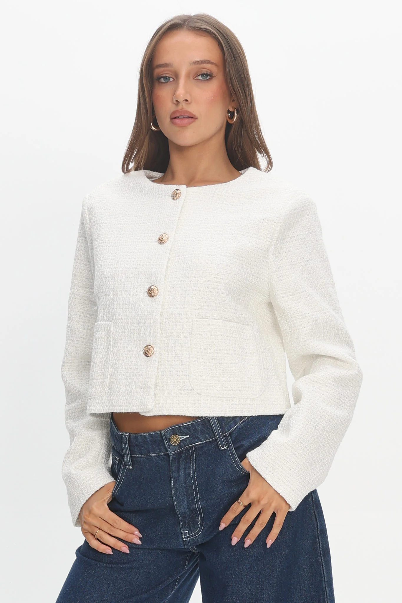 Beverly Hills Cropped Jacket Tweed White - Image 5