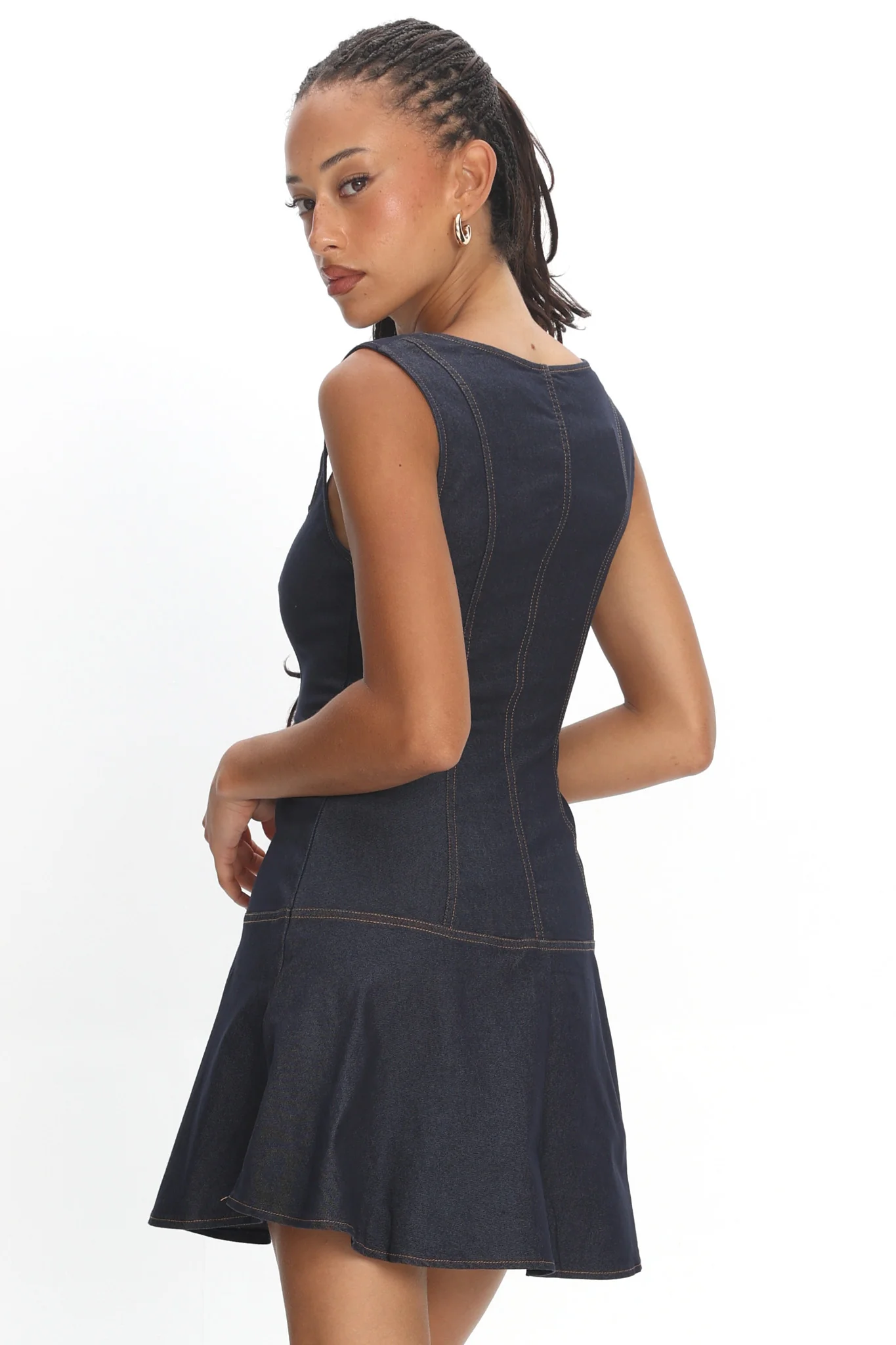 Big Plans Button Front Mini Dress Denim Indigo - Image 3