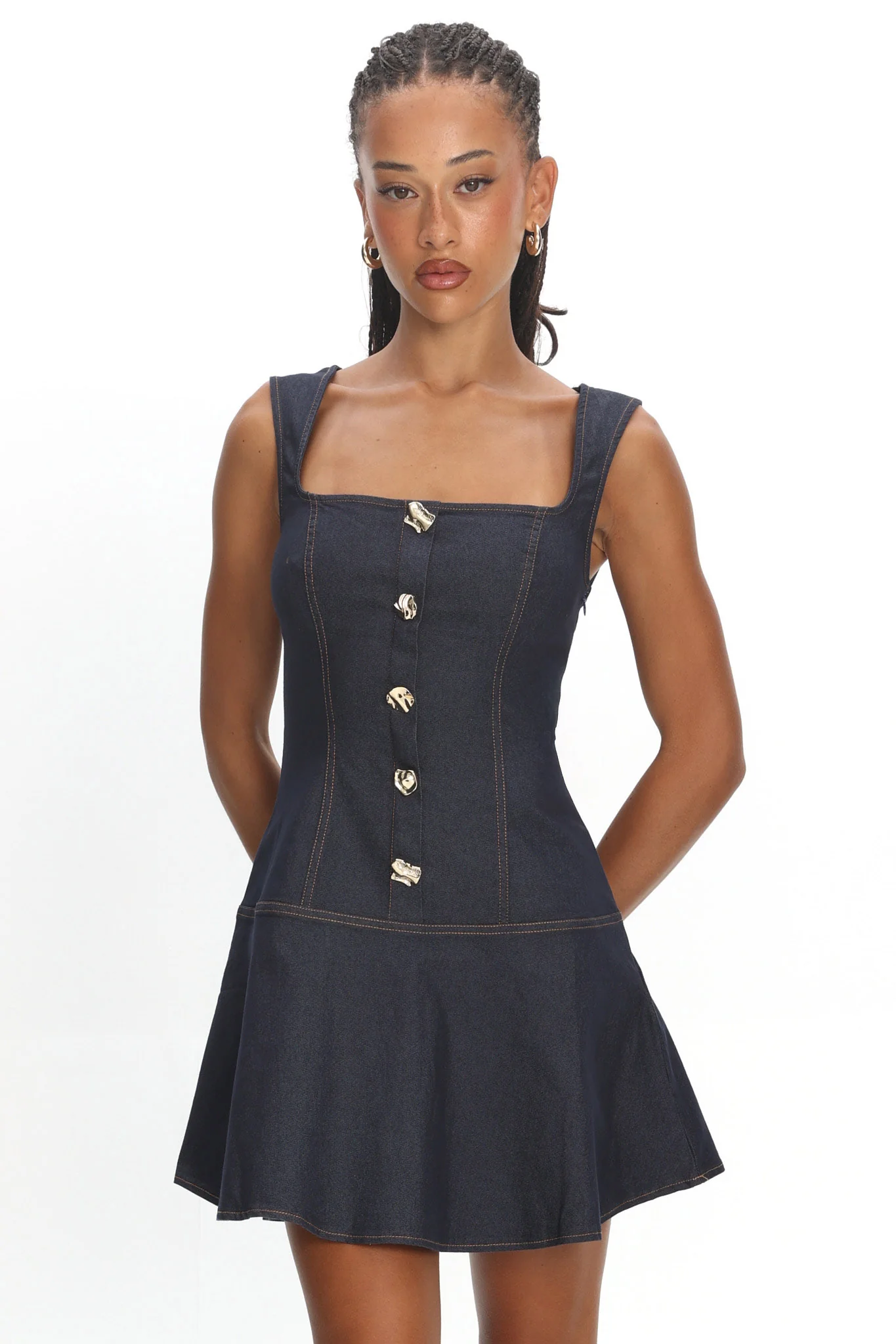 Big Plans Button Front Mini Dress Denim Indigo - Image 5
