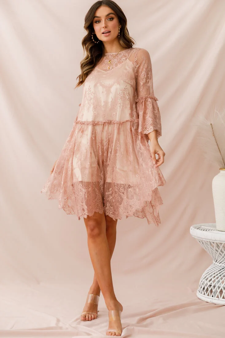 Birdie Lace Overlay Swing Dress Nude - Image 6