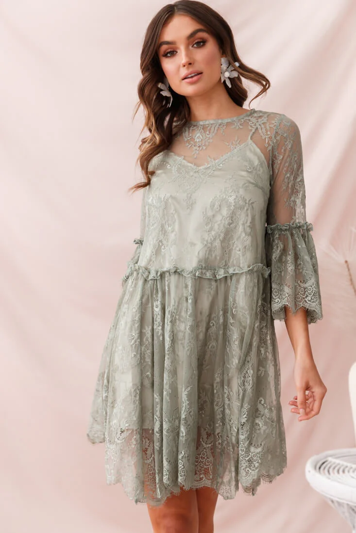 Birdie Lace Overlay Swing Dress Pistachio - Image 2