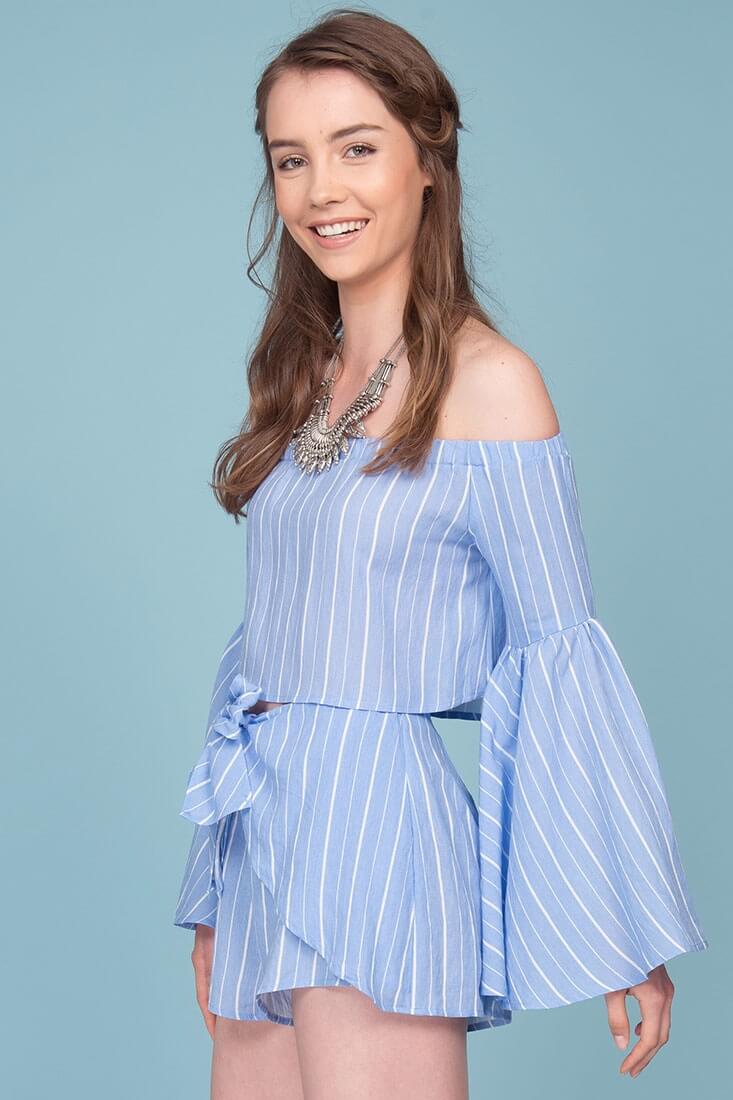 Blaine Tie Waist Pinstripe Shorts Blue - Image 8