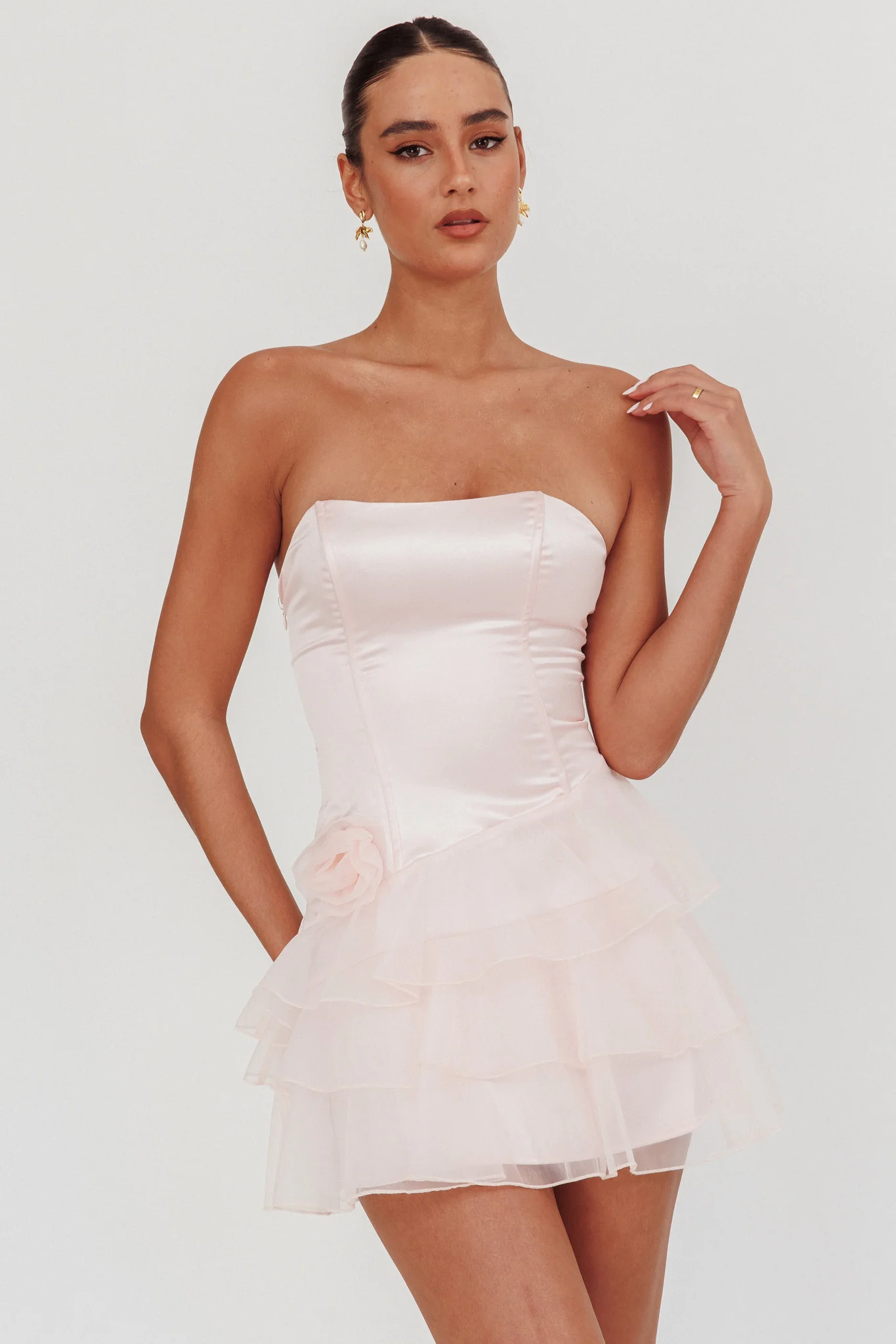 Bless Strapless Organza Ruffle Mini Dress Blush - Image 6