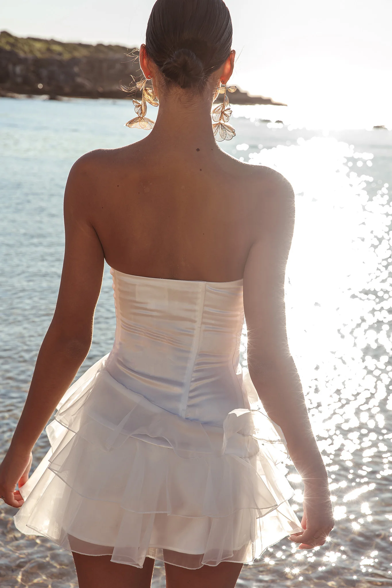 Bless Strapless Organza Ruffle Mini Dress Cream - Image 3