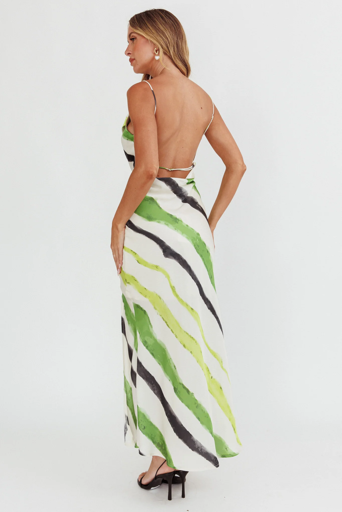 Blondine Cowl Bust Split Maxi Dress Green - Image 2