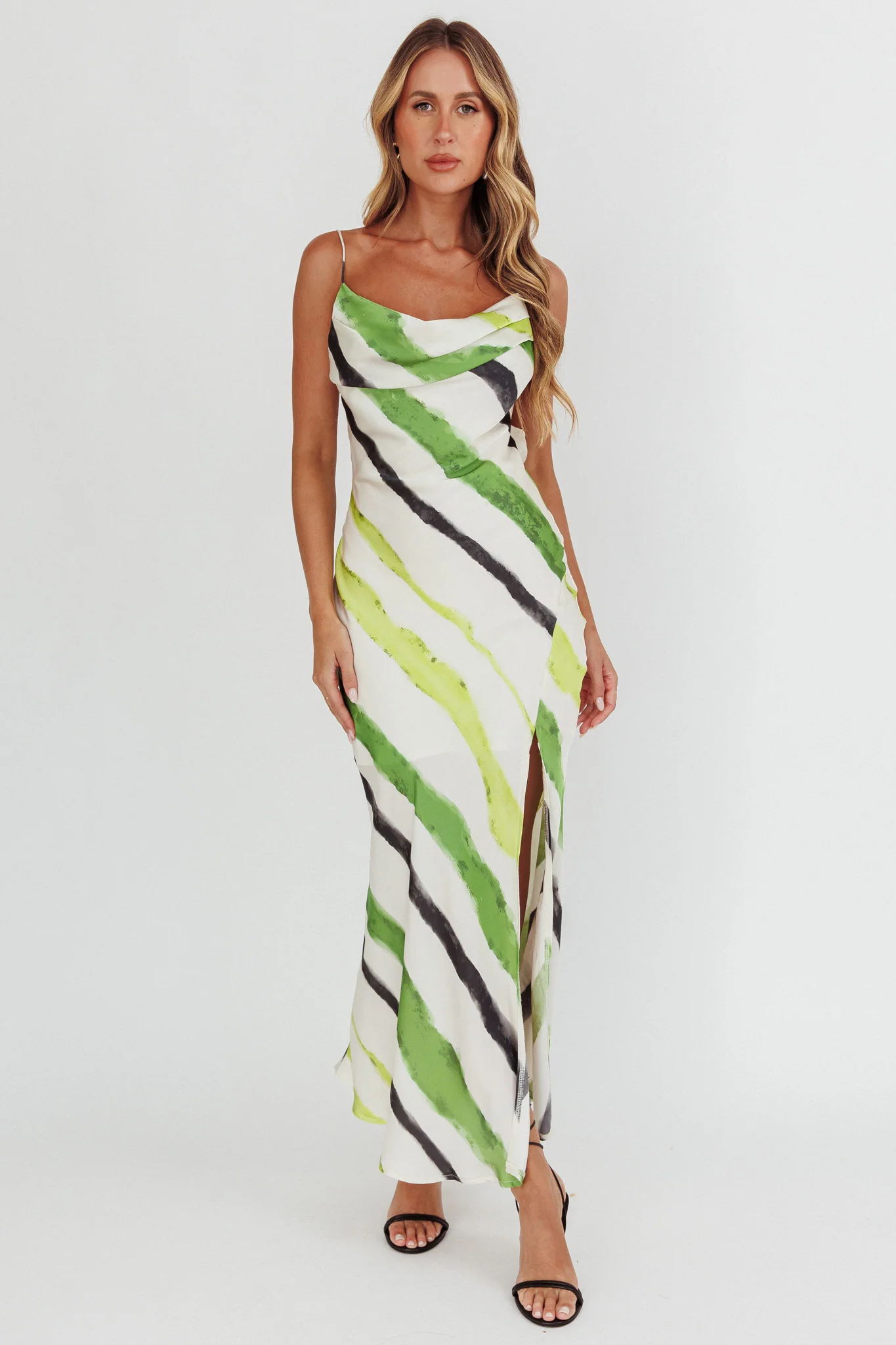 Blondine Cowl Bust Split Maxi Dress Green - Image 3