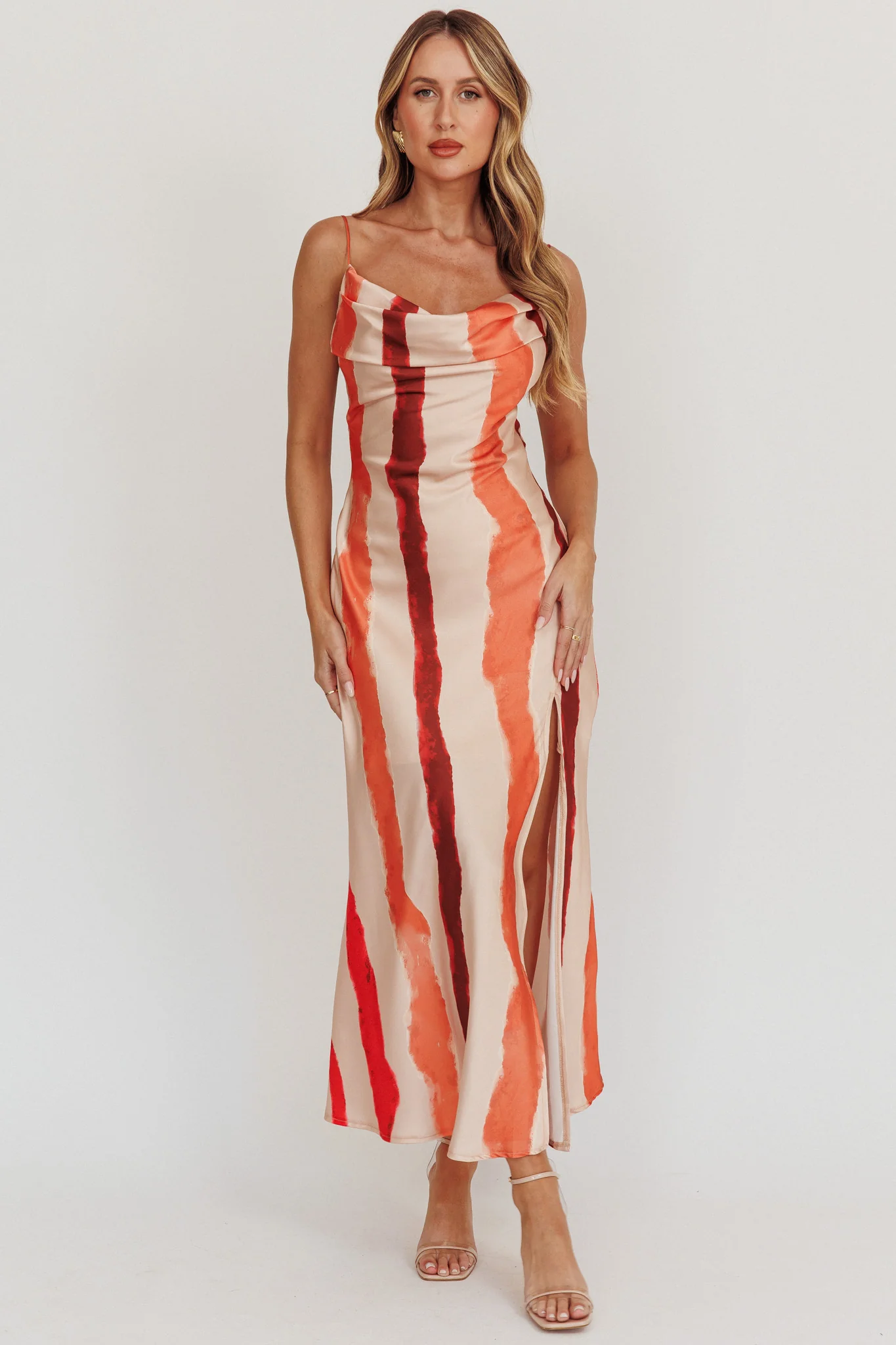 Blondine Cowl Bust Split Maxi Dress Peach - Image 5
