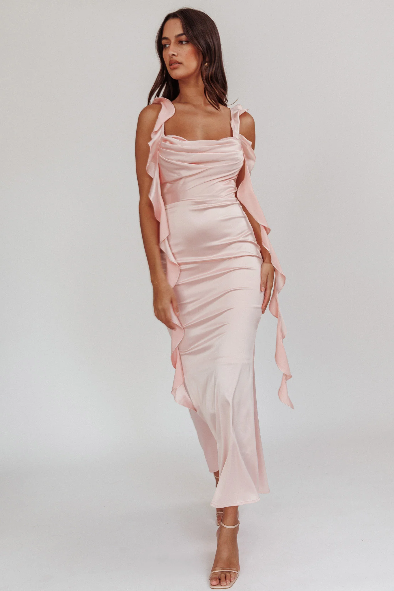 Blushing Ruffle Trim Midi Dress Baby Pink - Image 4