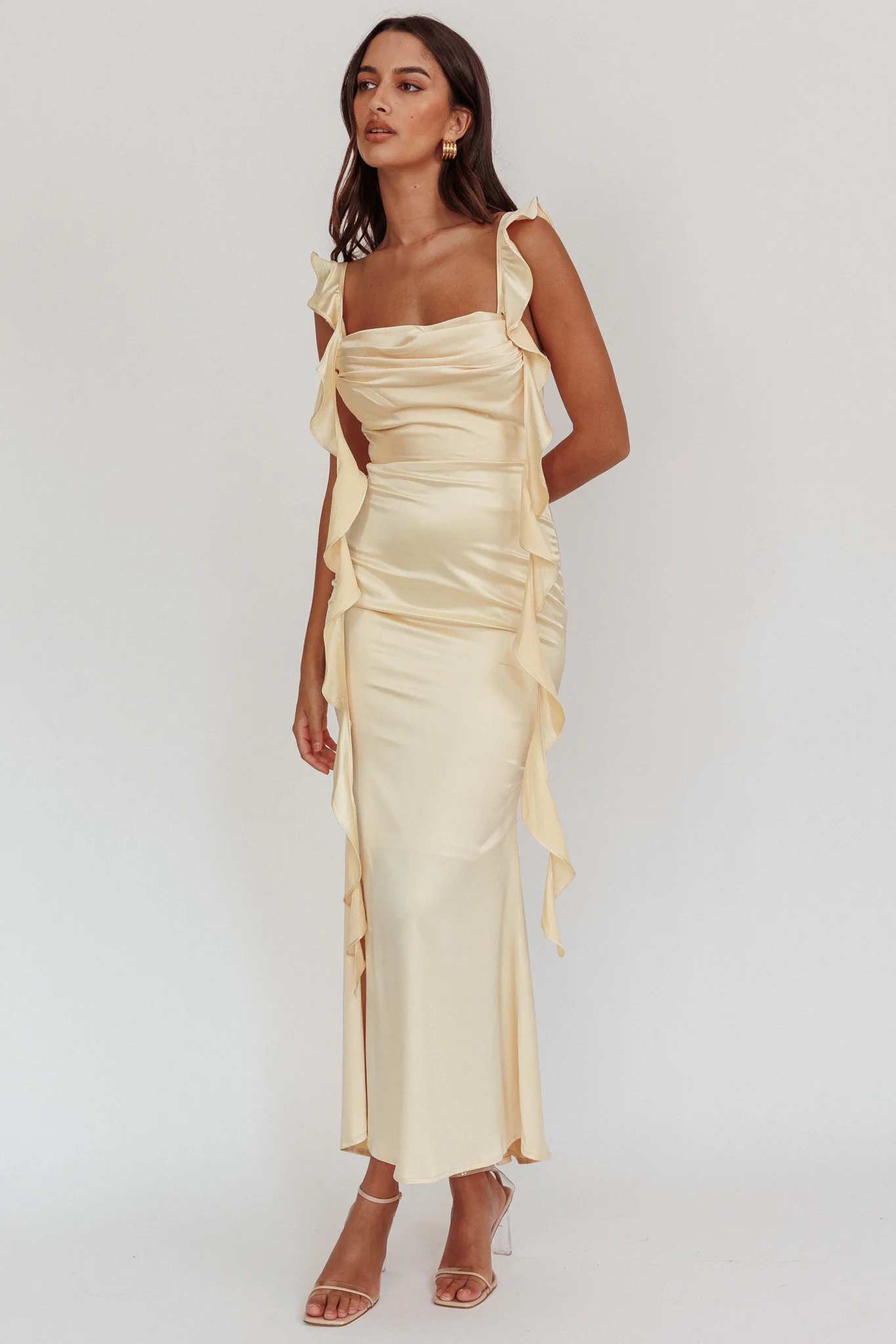 Blushing Ruffle Trim Midi Dress Butter - Image 5