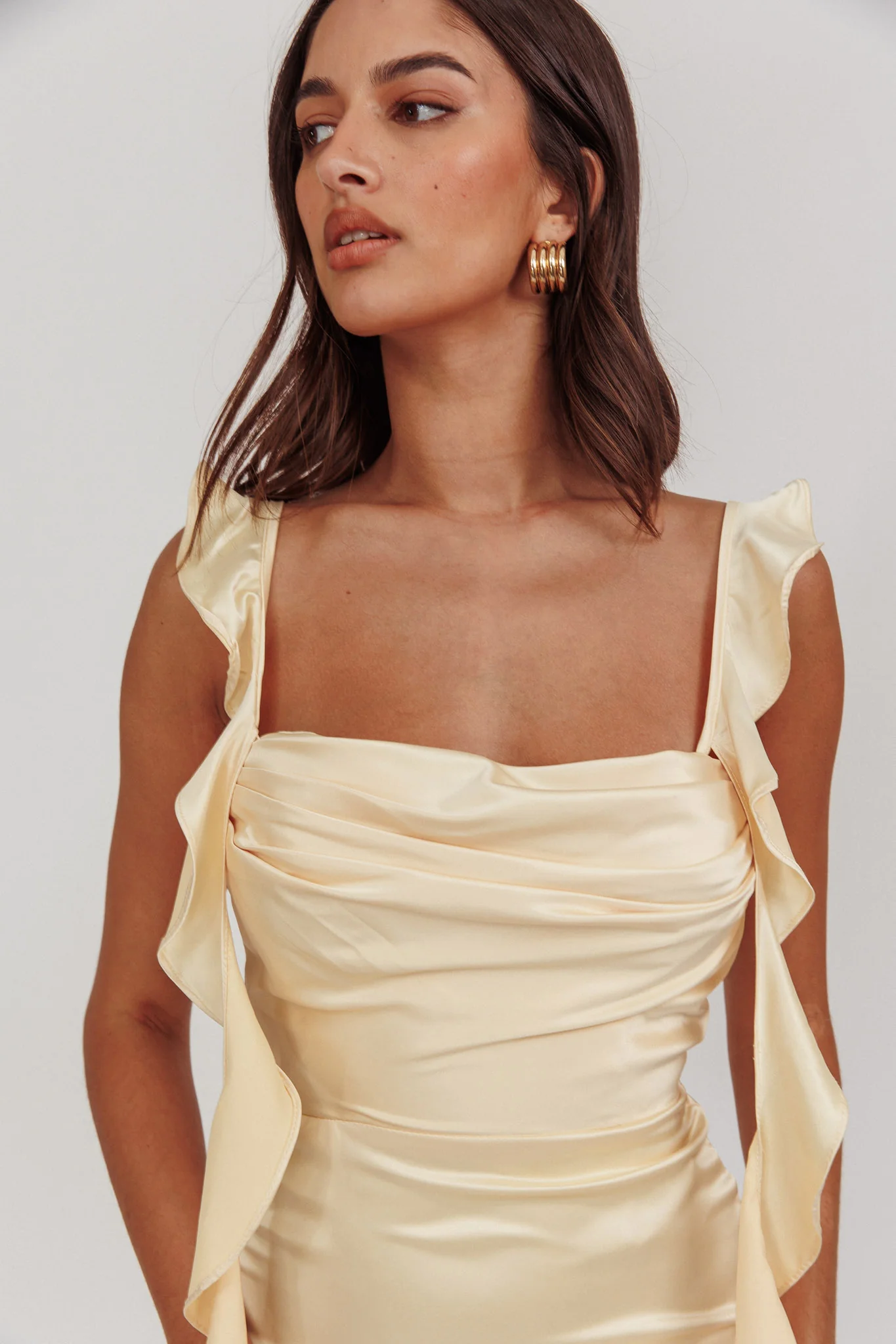 Blushing Ruffle Trim Midi Dress Butter - Image 6