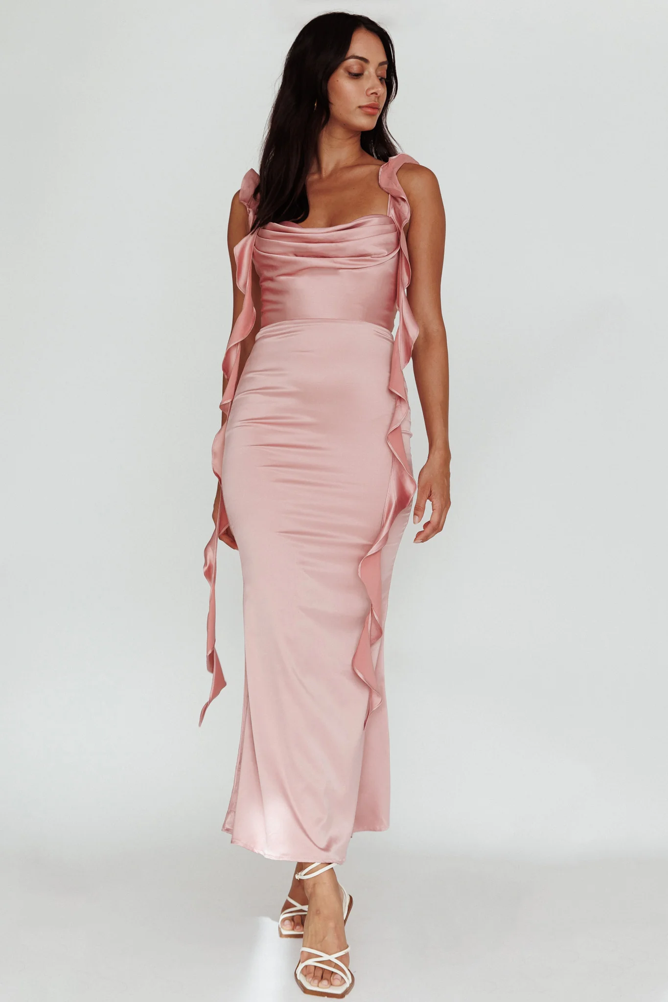 Blushing Ruffle Trim Midi Dress Mauve - Image 3