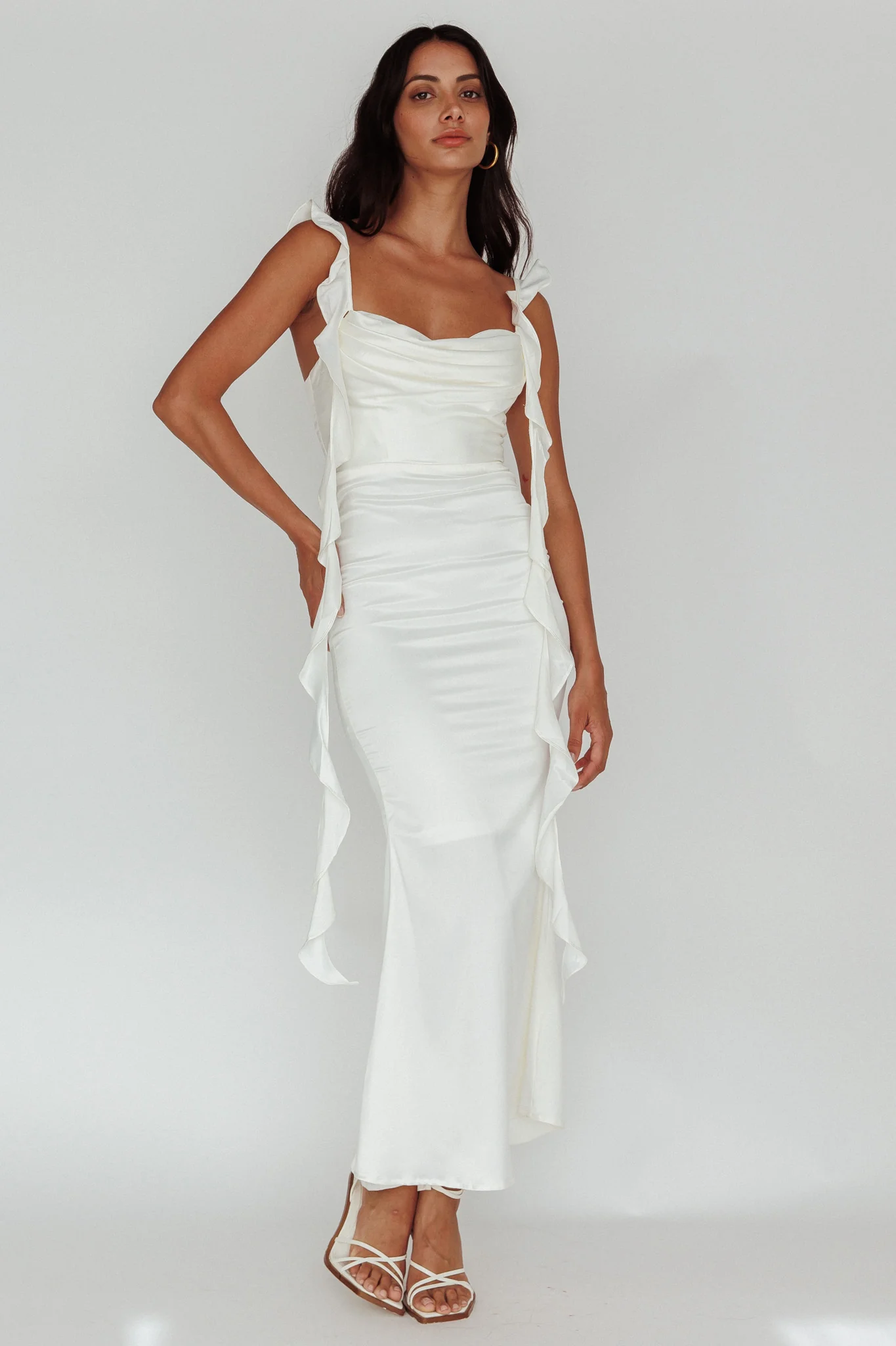 Blushing Ruffle Trim Midi Dress Oyster - Image 10