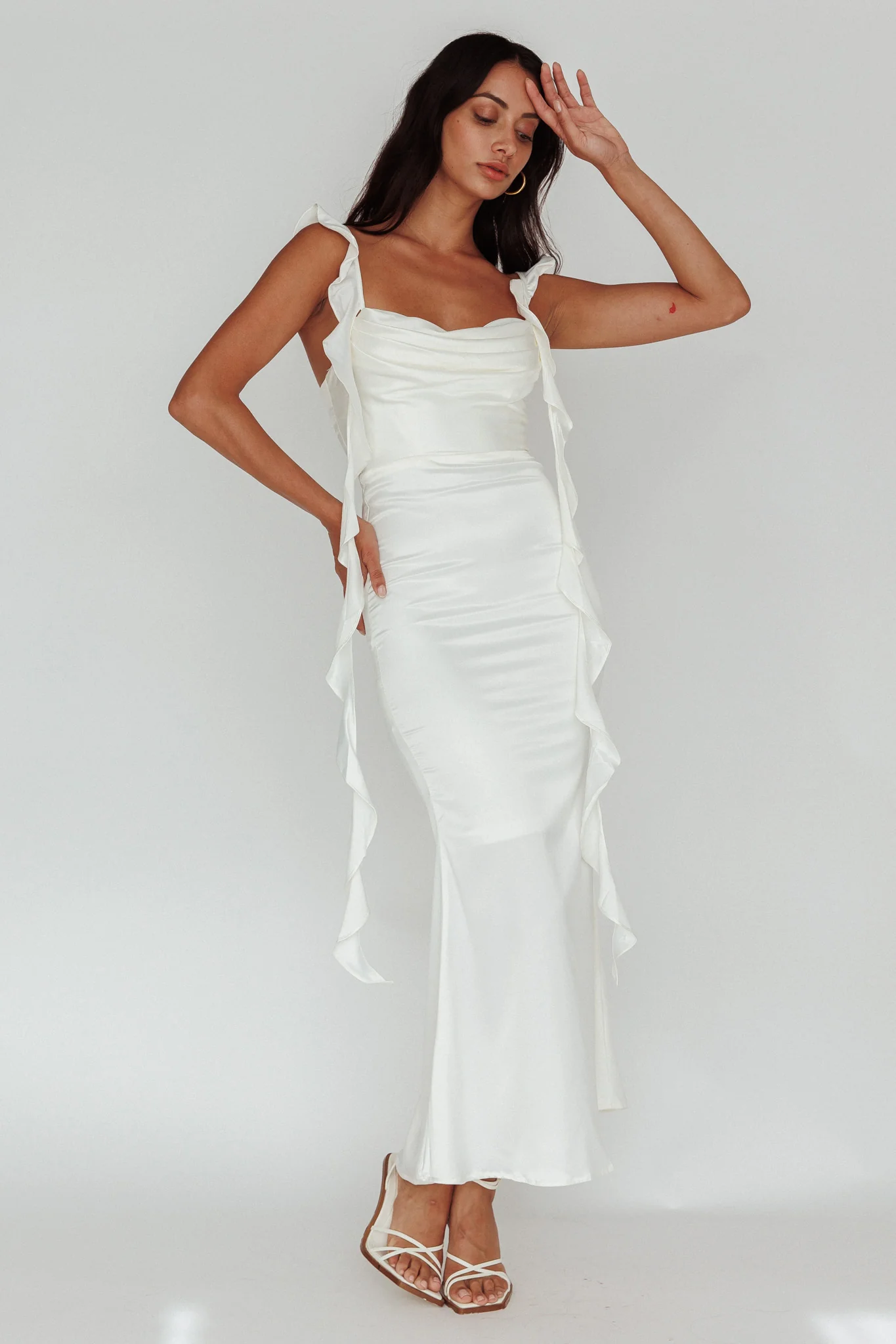 Blushing Ruffle Trim Midi Dress Oyster - Image 6