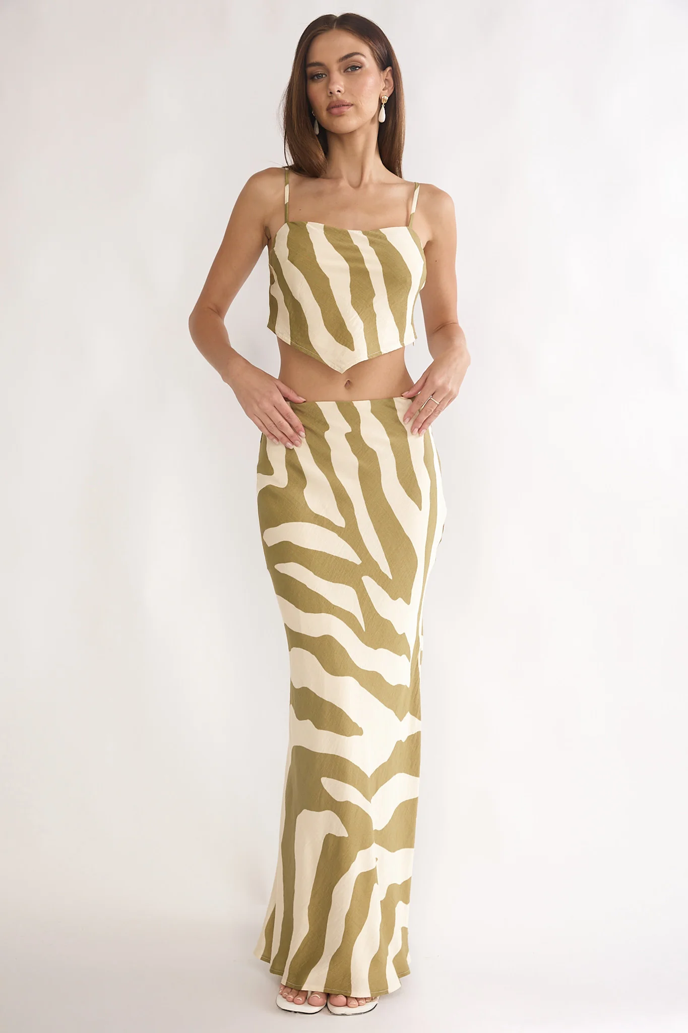 Blythe Maxi Skirt Zebra Khaki - Image 2