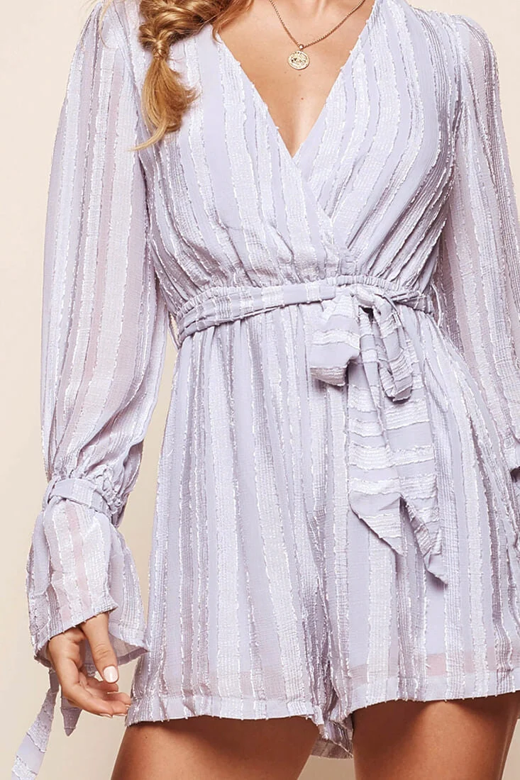 Bodhi V-Neck Long Sleeve Romper Grey - Image 6