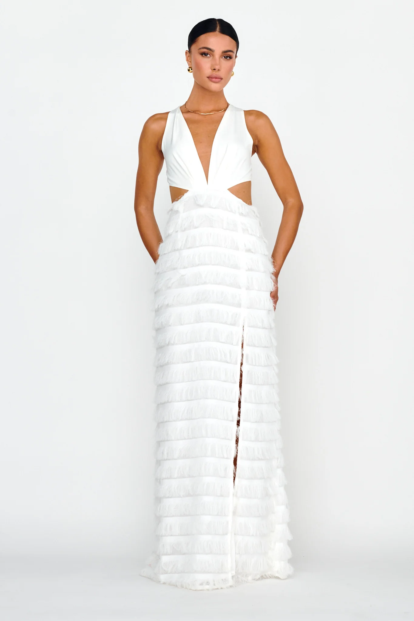 Bold Move Fringe Trim Maxi Dress Ivory - Image 5