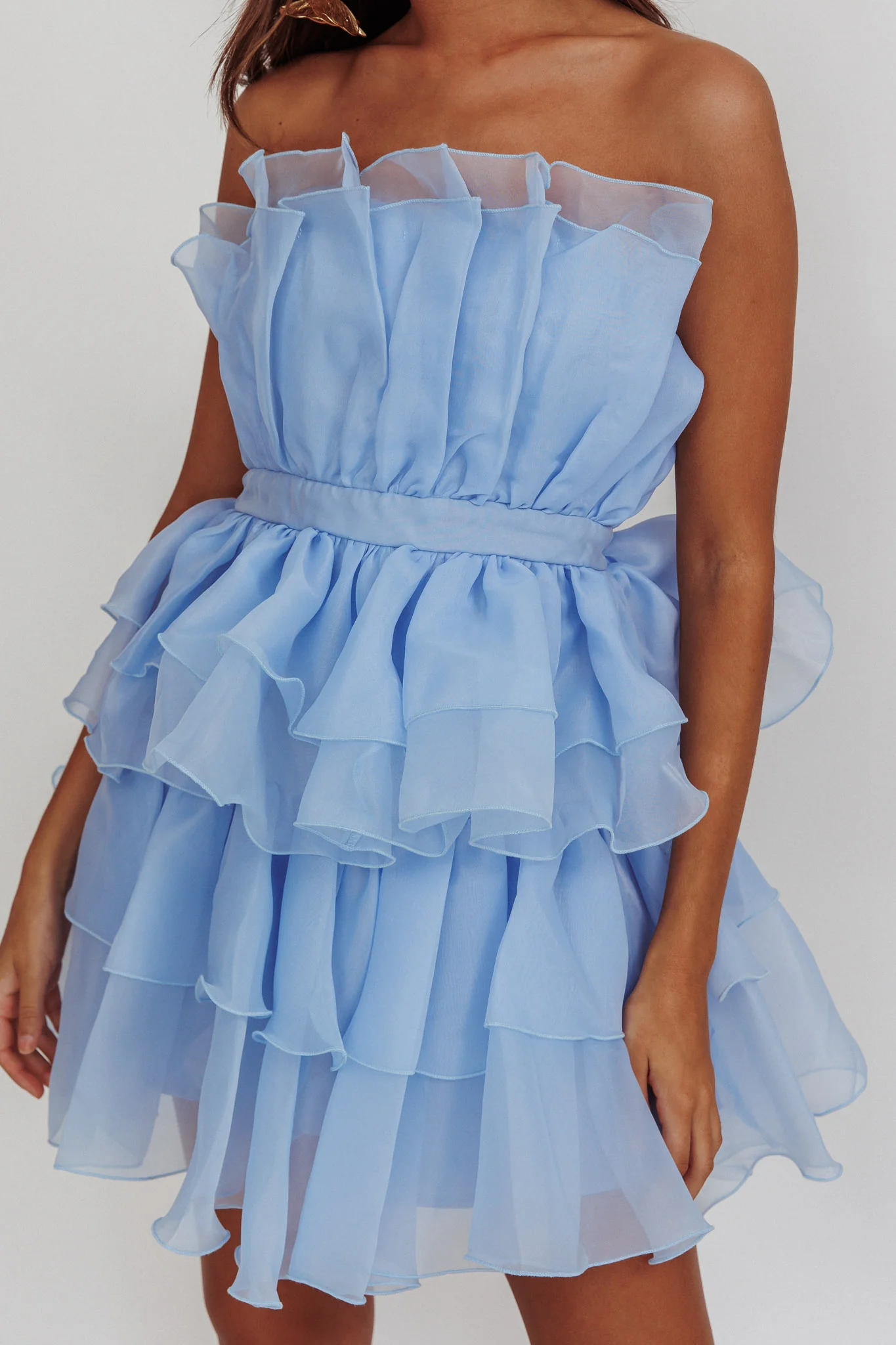 Bon Bon Tiered Chiffon Mini Dress Baby Blue - Image 4