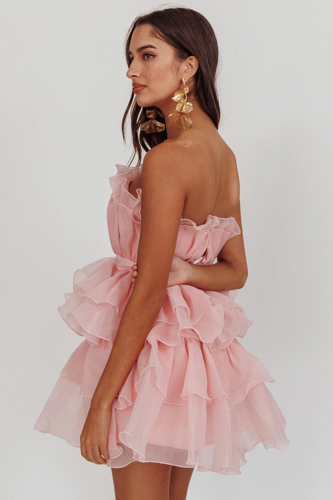 Bon Bon Tiered Chiffon Mini Dress Blush - Image 3