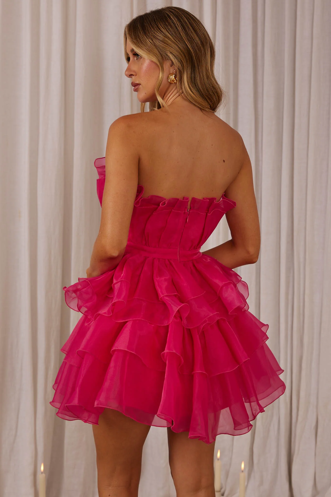 Bon Bon Tiered Chiffon Mini Dress Fuchsia - Image 2