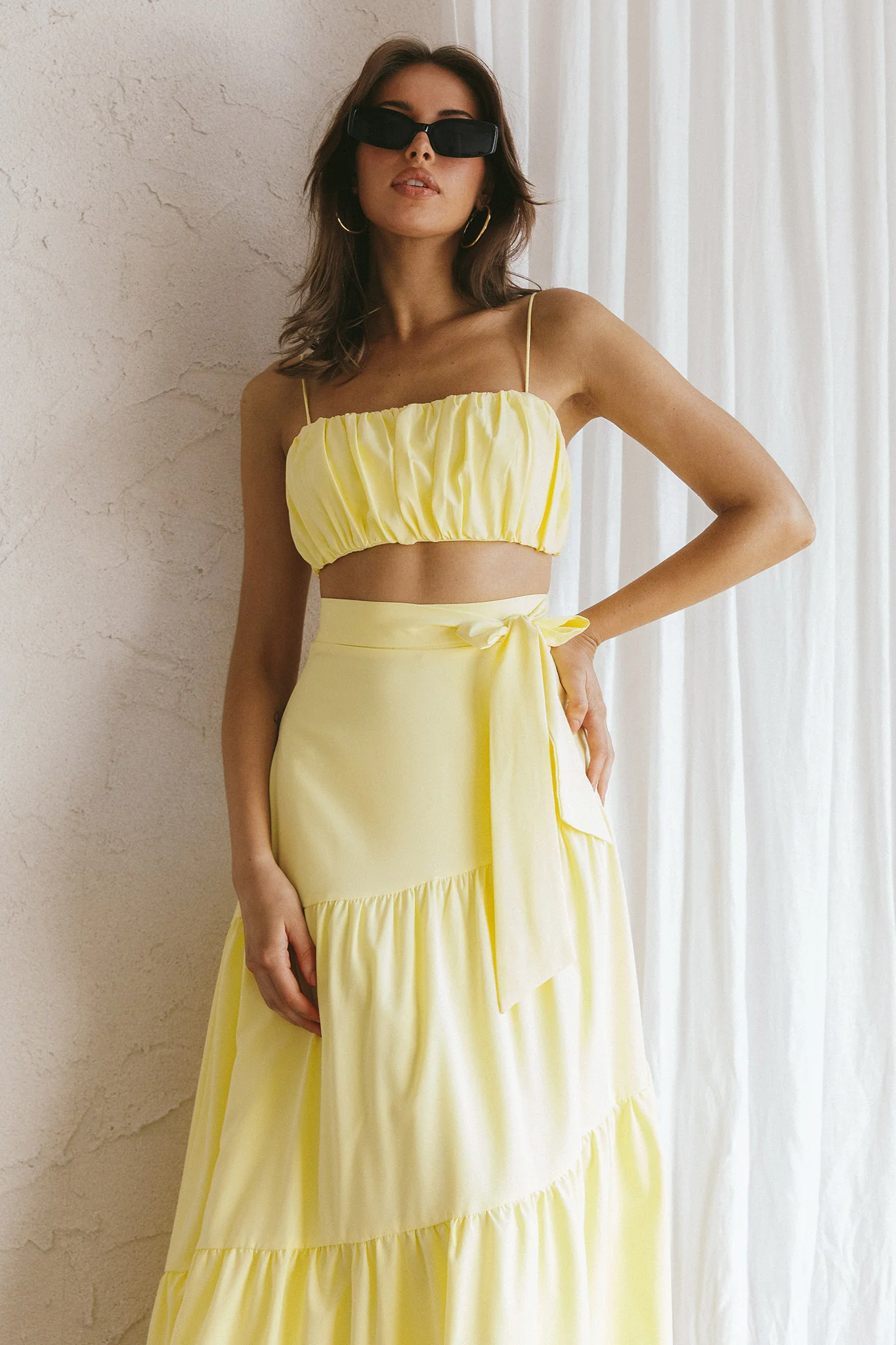 Bondi Gathered Crop Top Lemon - Image 3