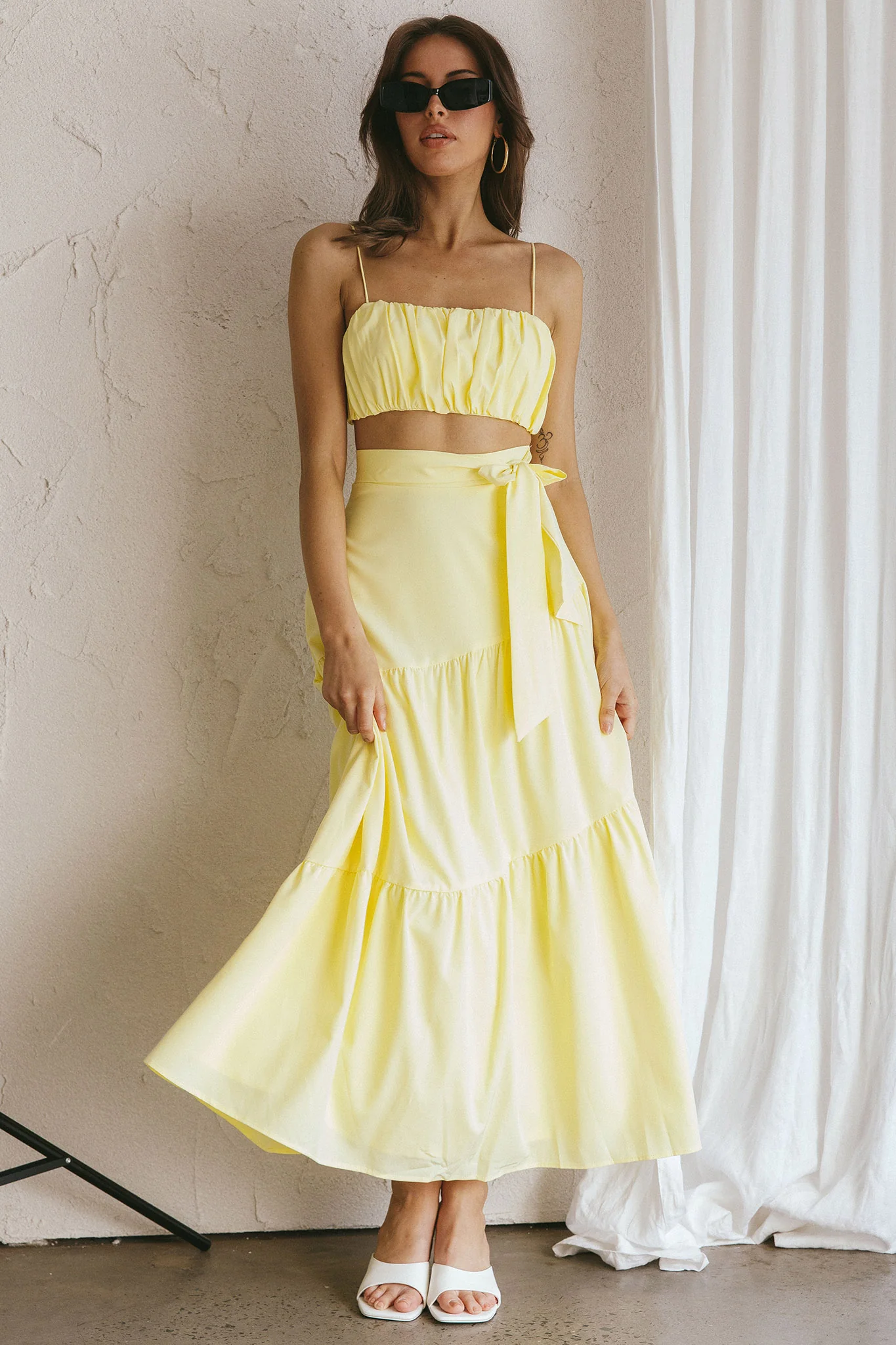 Bondi Gathered Crop Top Lemon - Image 4