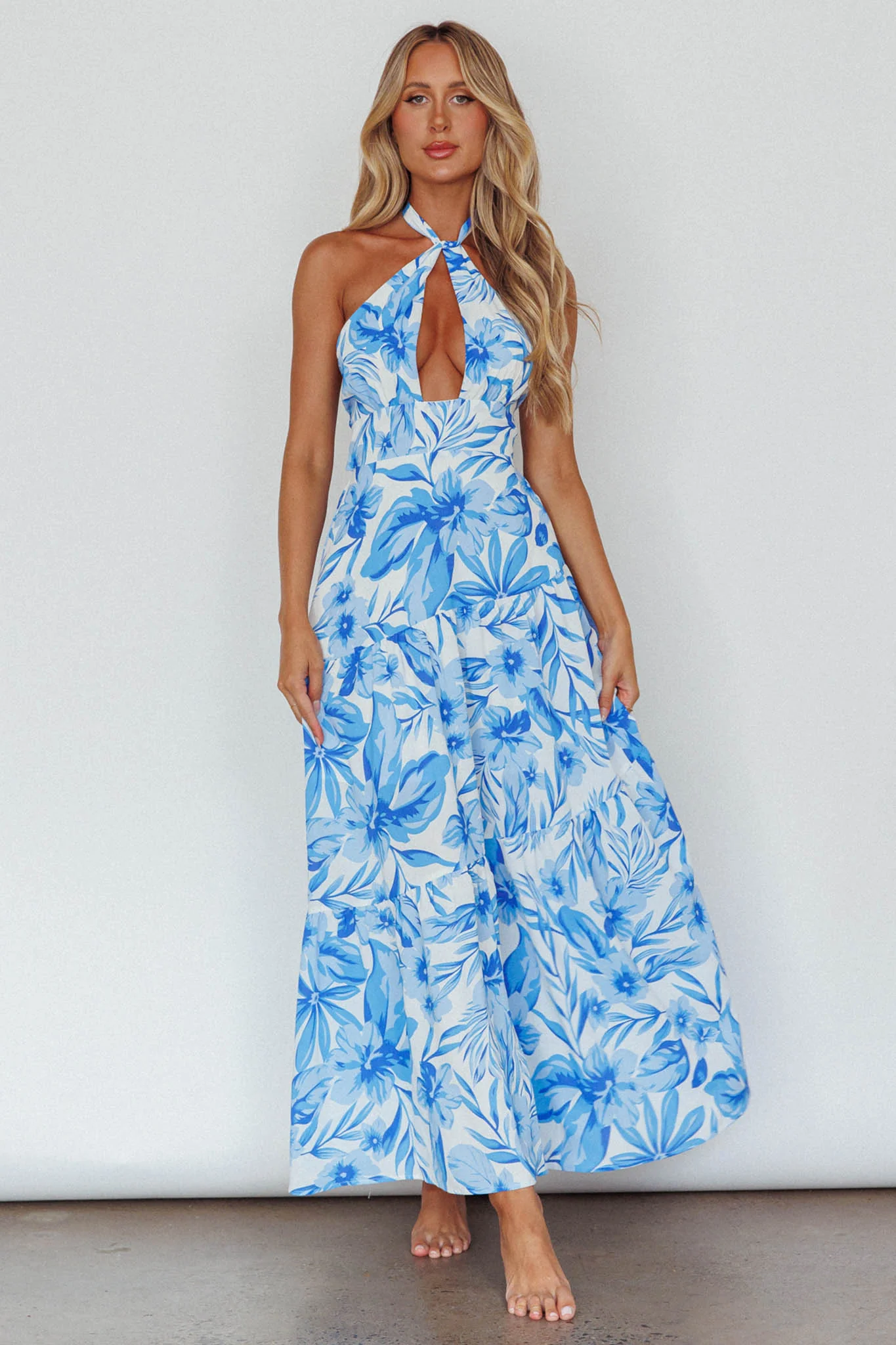 Bondi Keyhole Bust Maxi Dress Floral Blue - Image 4