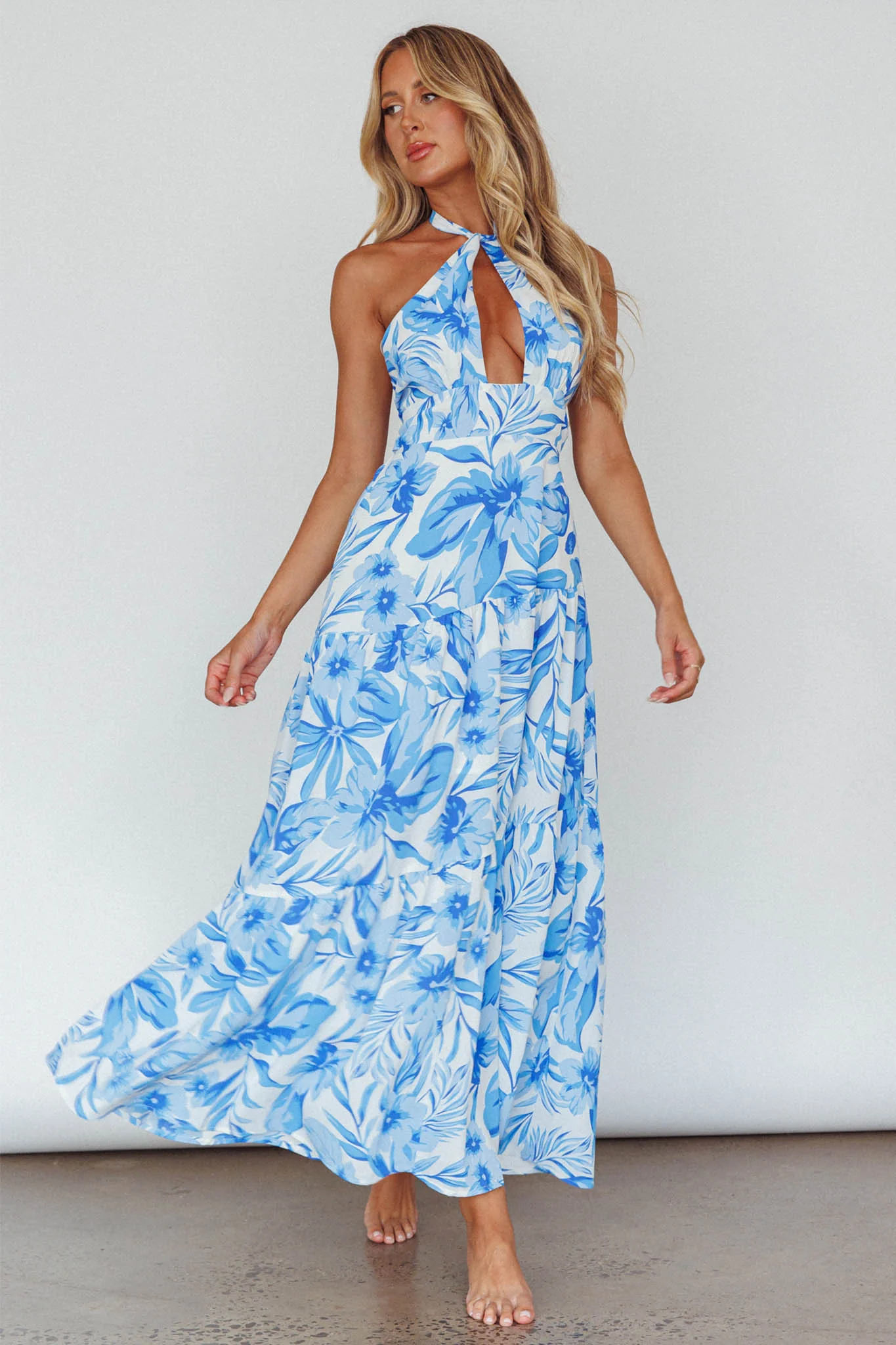 Bondi Keyhole Bust Maxi Dress Floral Blue - Image 5