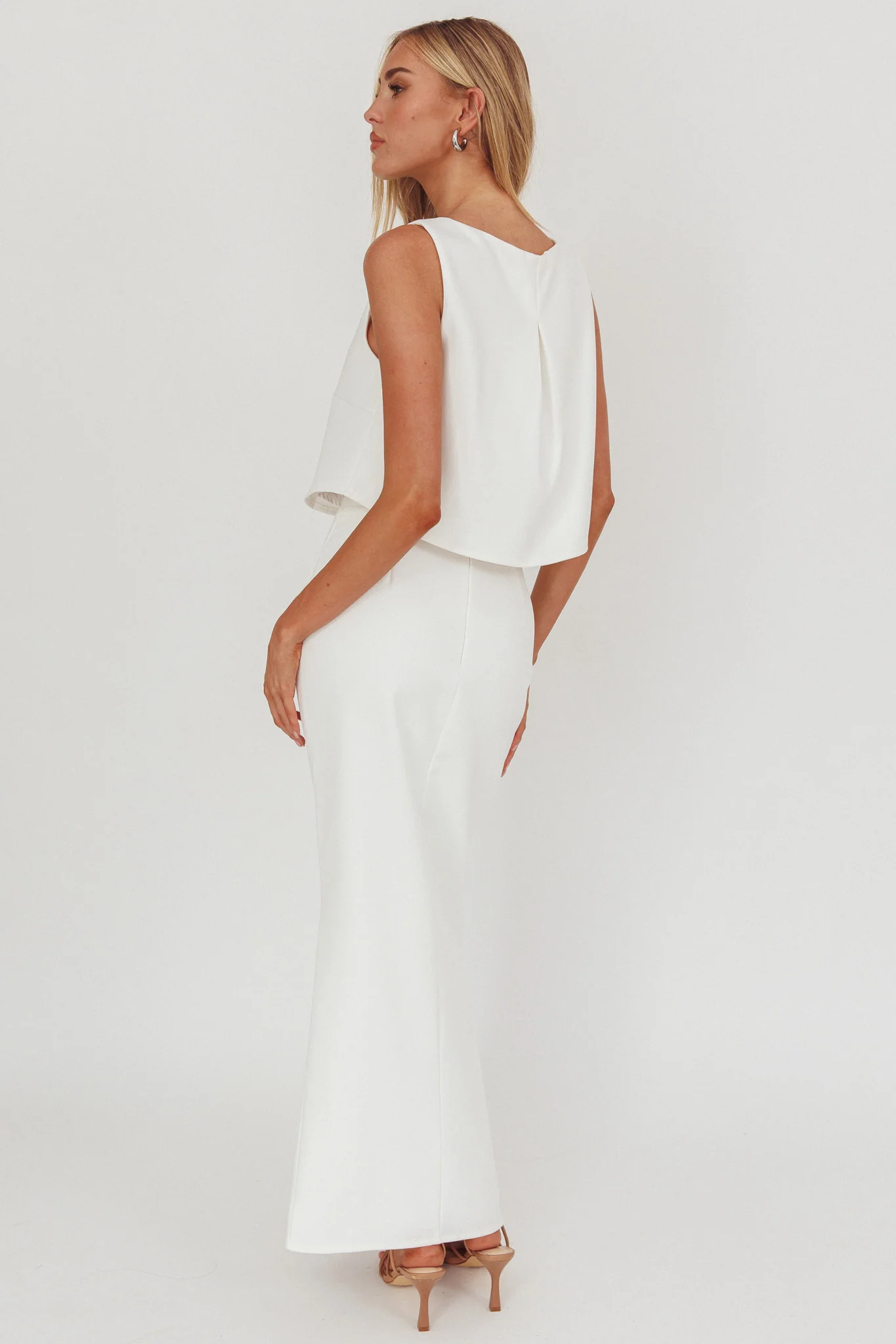 Bondi Sunset Faux Button Placket Maxi Skirt White - Image 4
