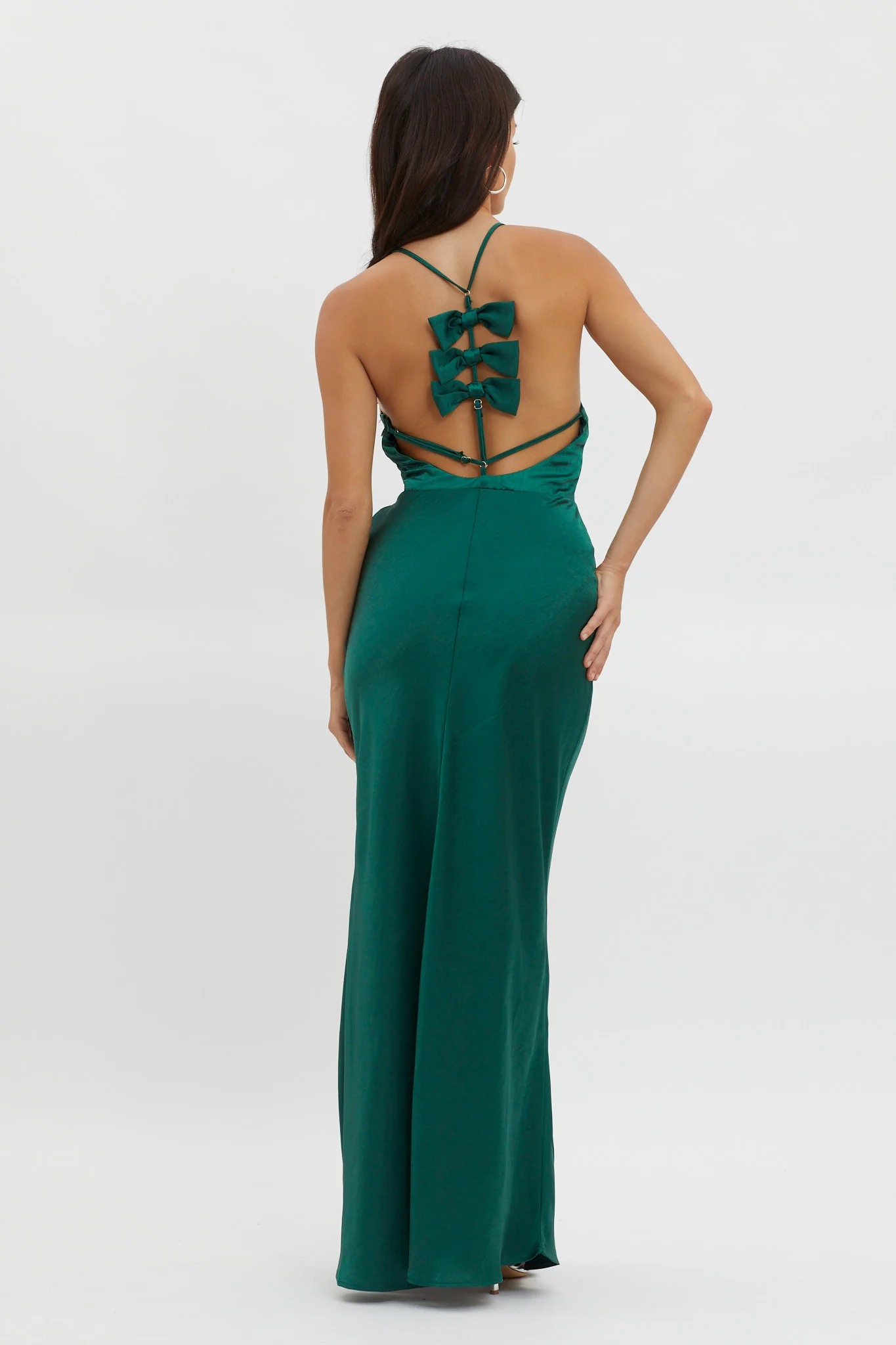 Bonsoir Floral Embroidery Trim Maxi Dress Forest Green - Image 2