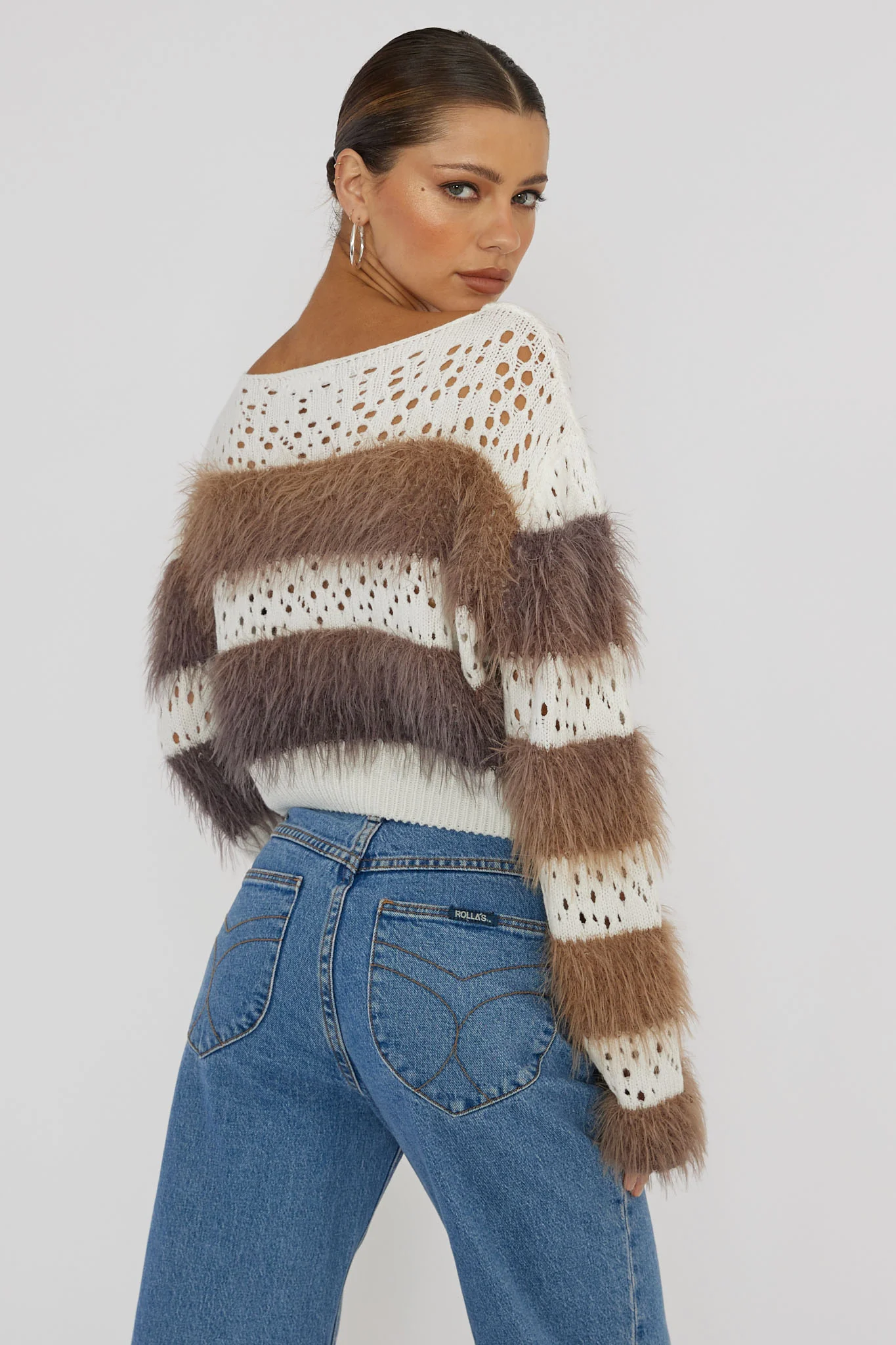 Borealis Fur Trim Knit Sweater Brown - Image 4