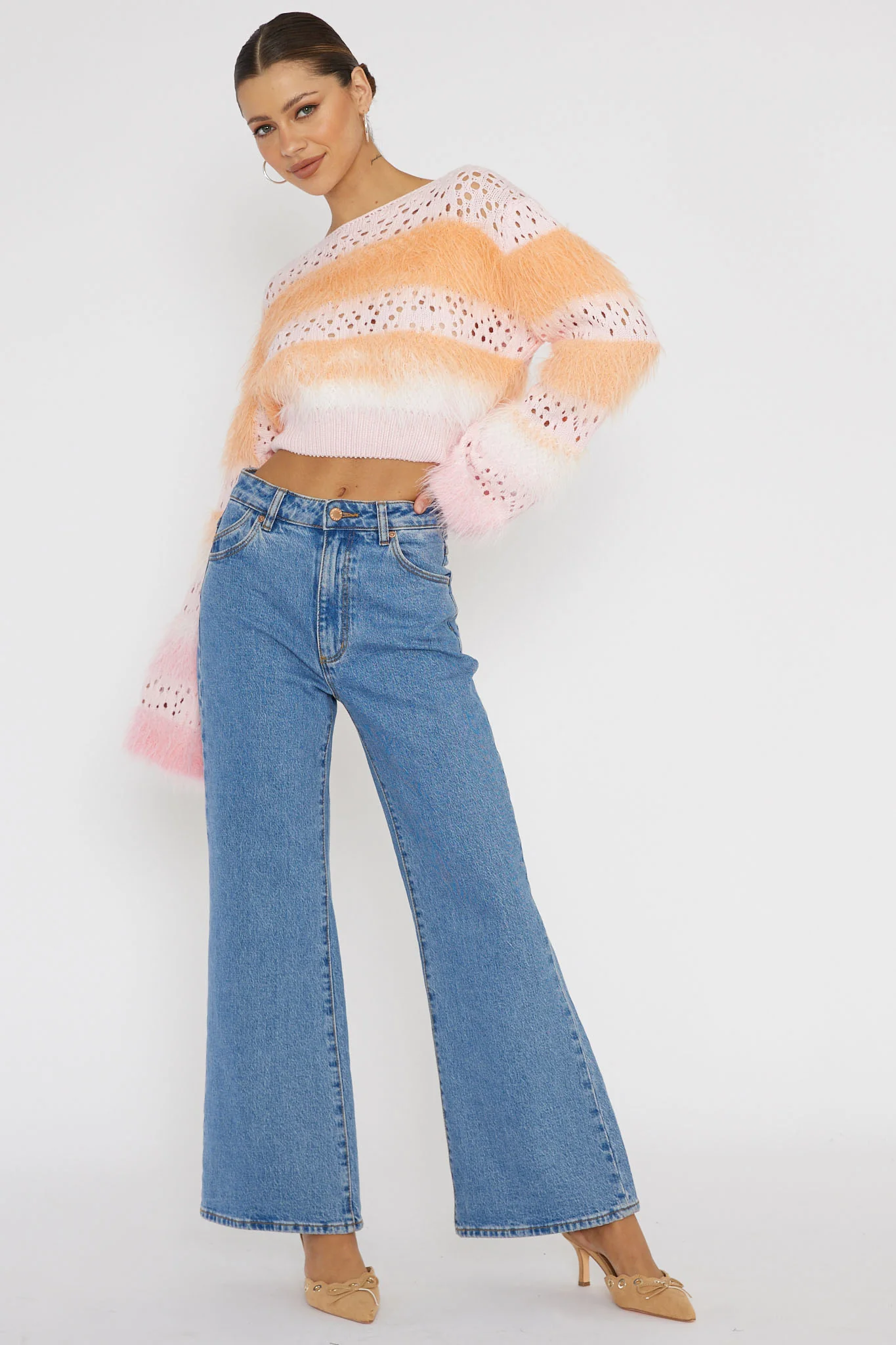 Borealis Fur Trim Knit Sweater Pink - Image 3