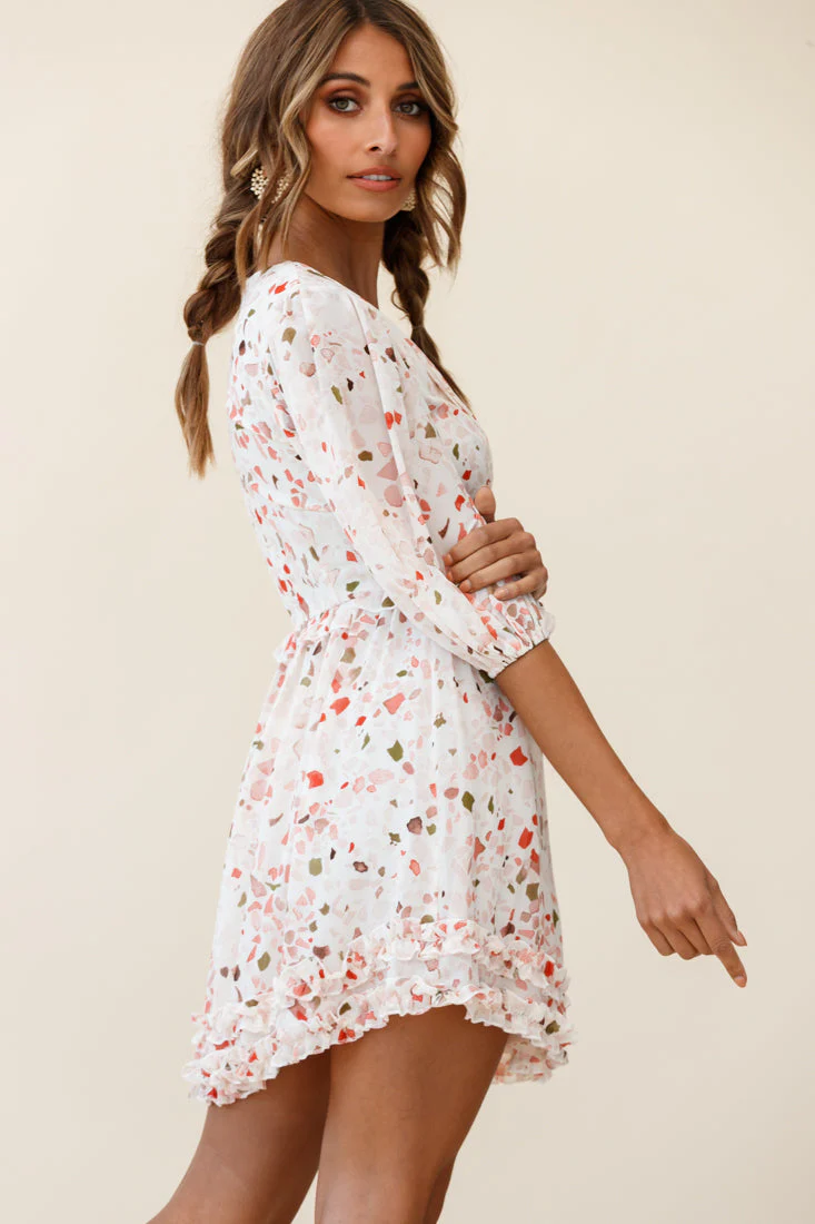 Born Free Shirring Detail Frill Trim Dress Pink Multi - Image 2