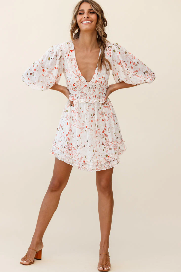 Born Free Shirring Detail Frill Trim Dress Pink Multi - Image 3